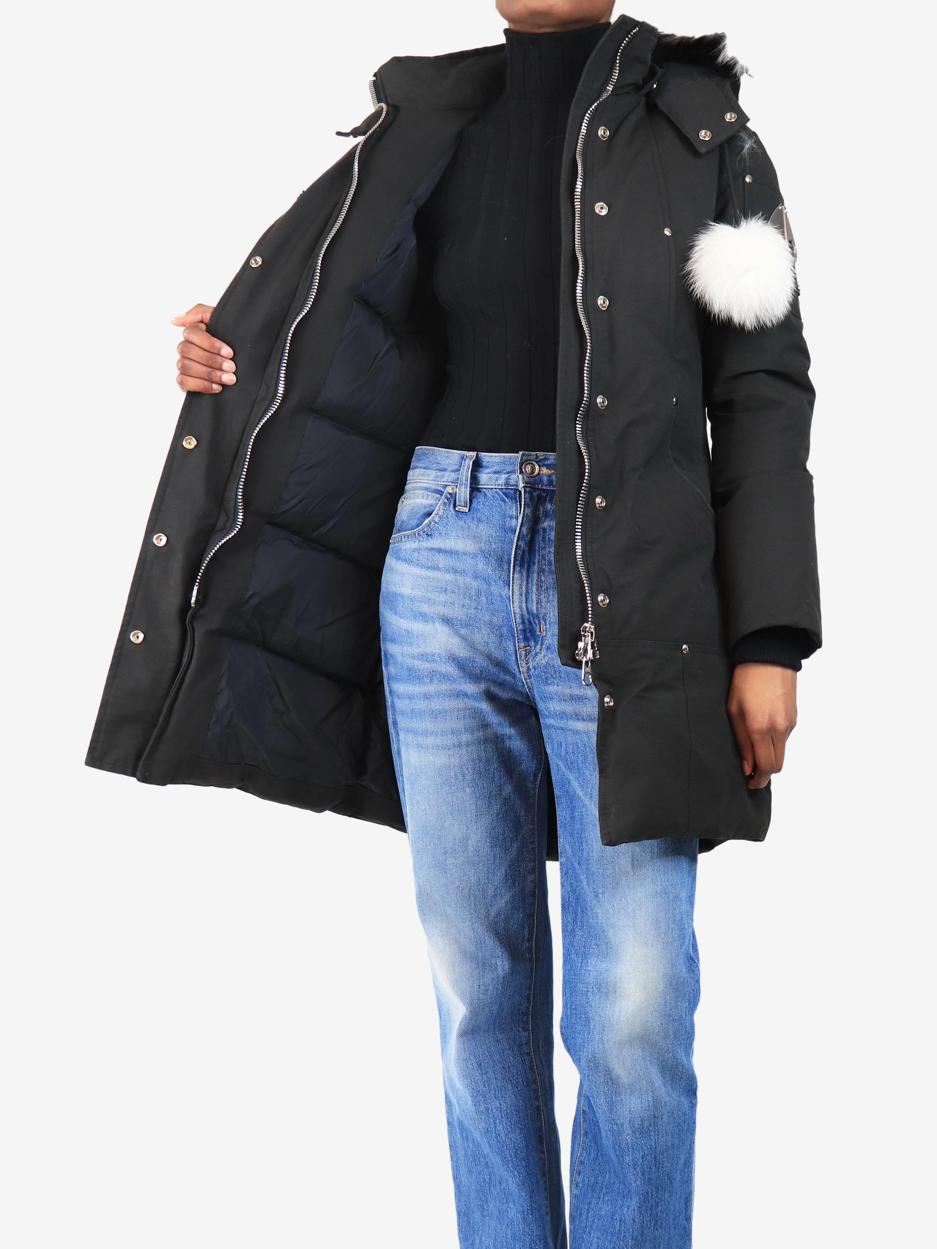 Black down jacket with fur hood - size S - Image 4