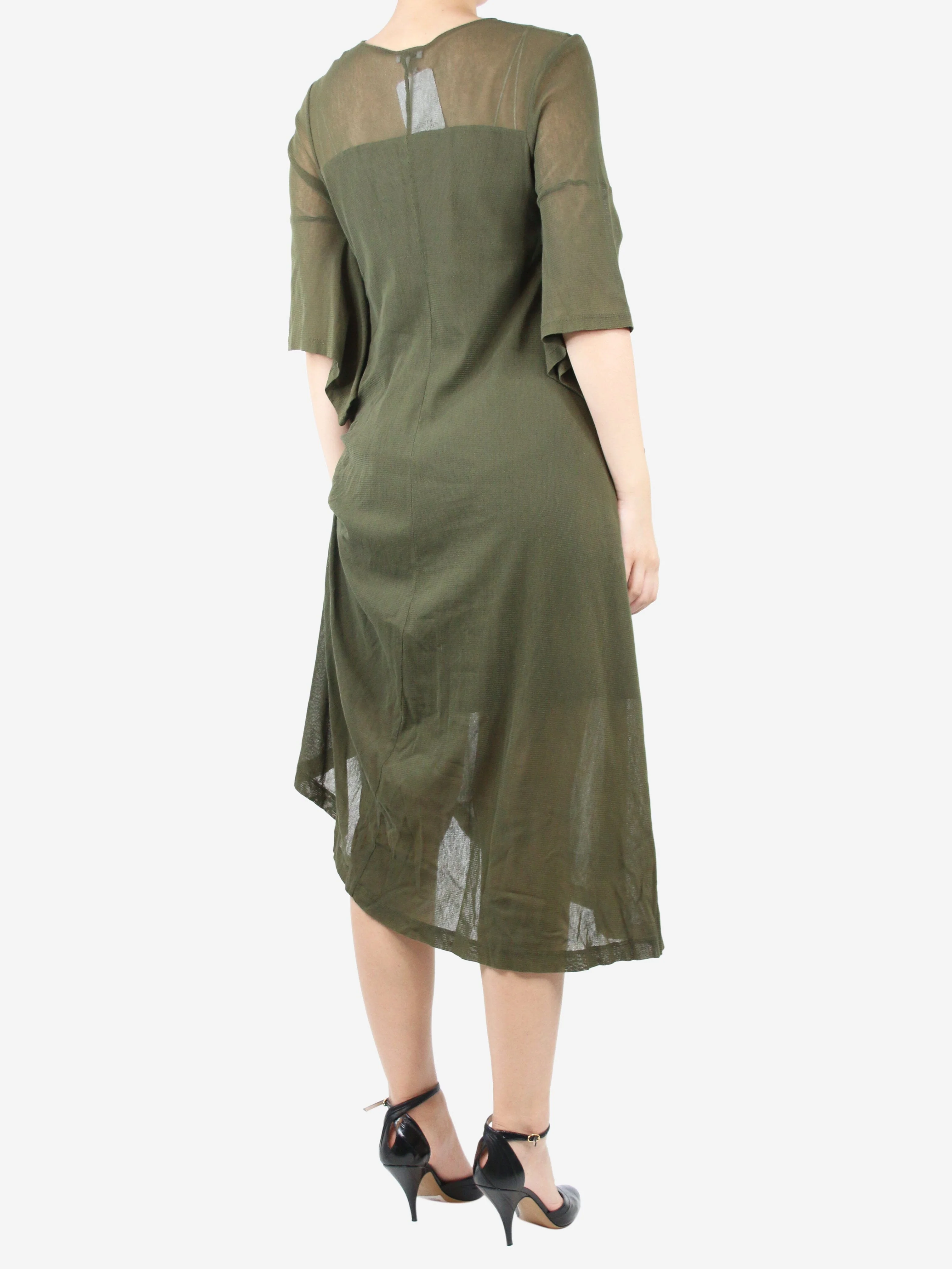 Green asymmetric gathered mesh midi dress - size M - Image 3