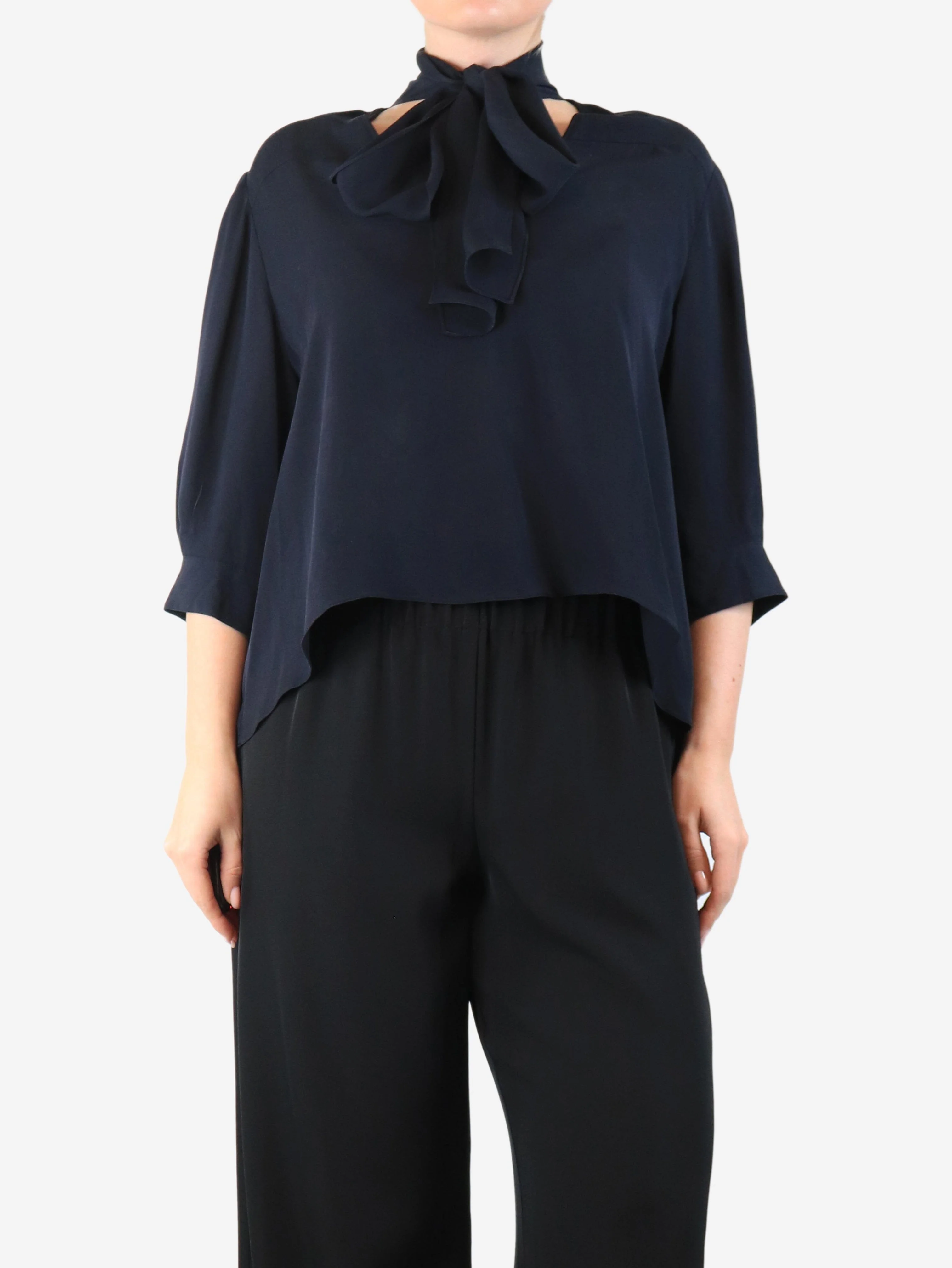 Navy blue silk blouse - size M