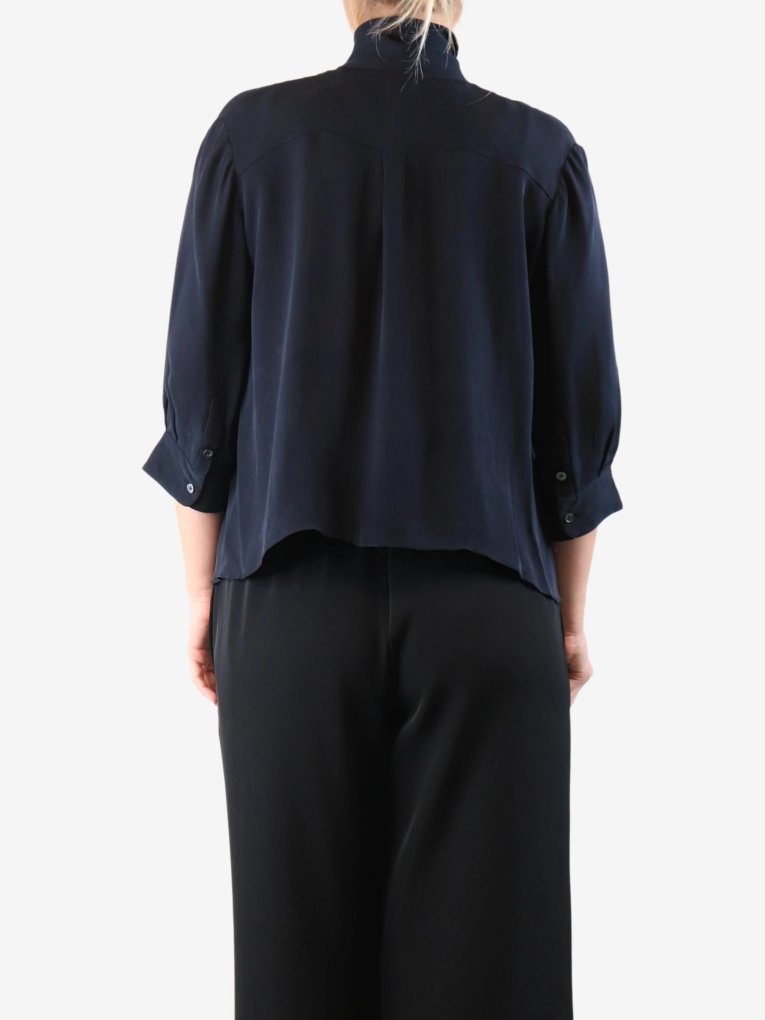 Navy blue silk blouse - size M - Image 2