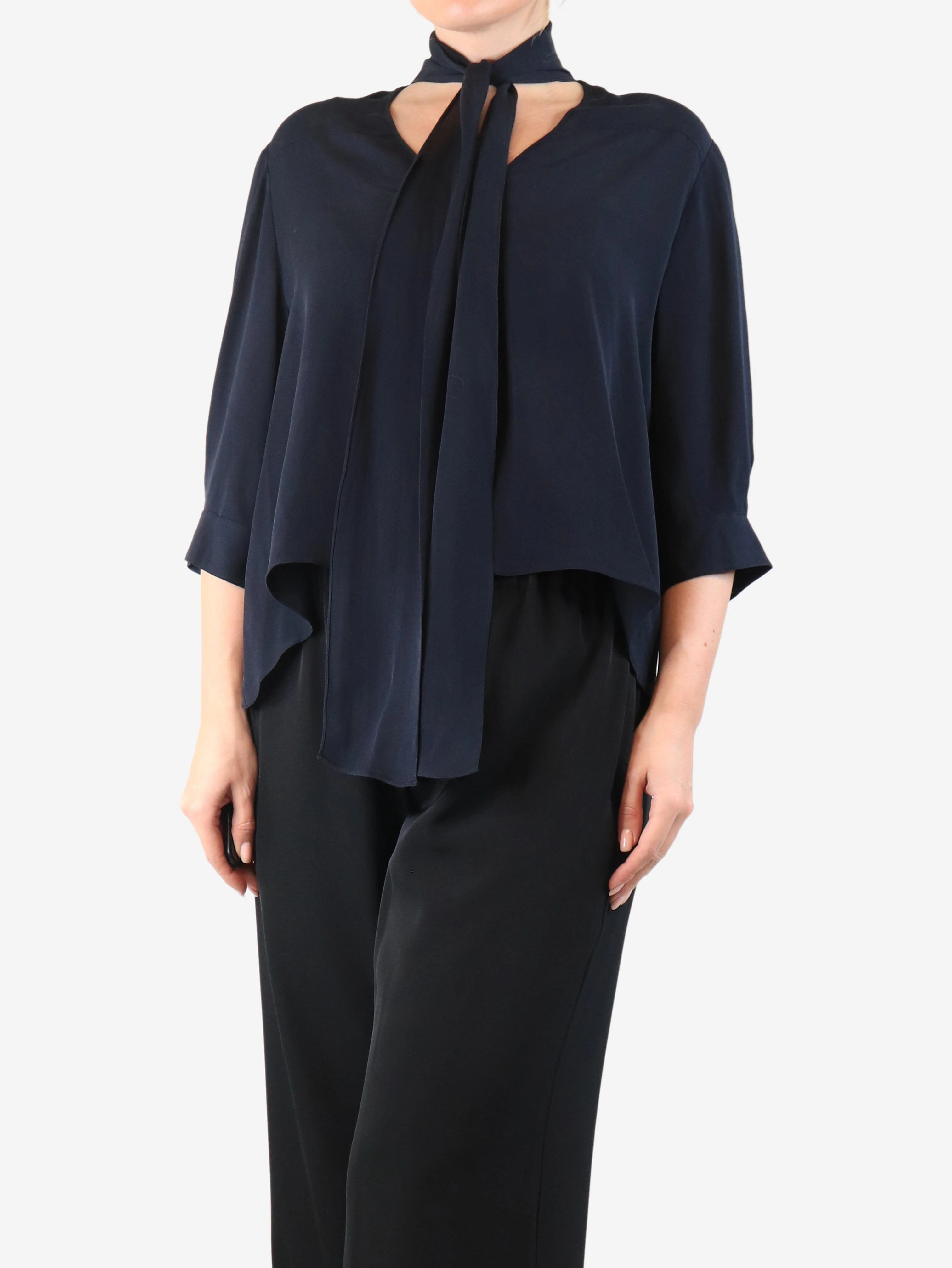 Navy blue silk blouse - size M - Image 3