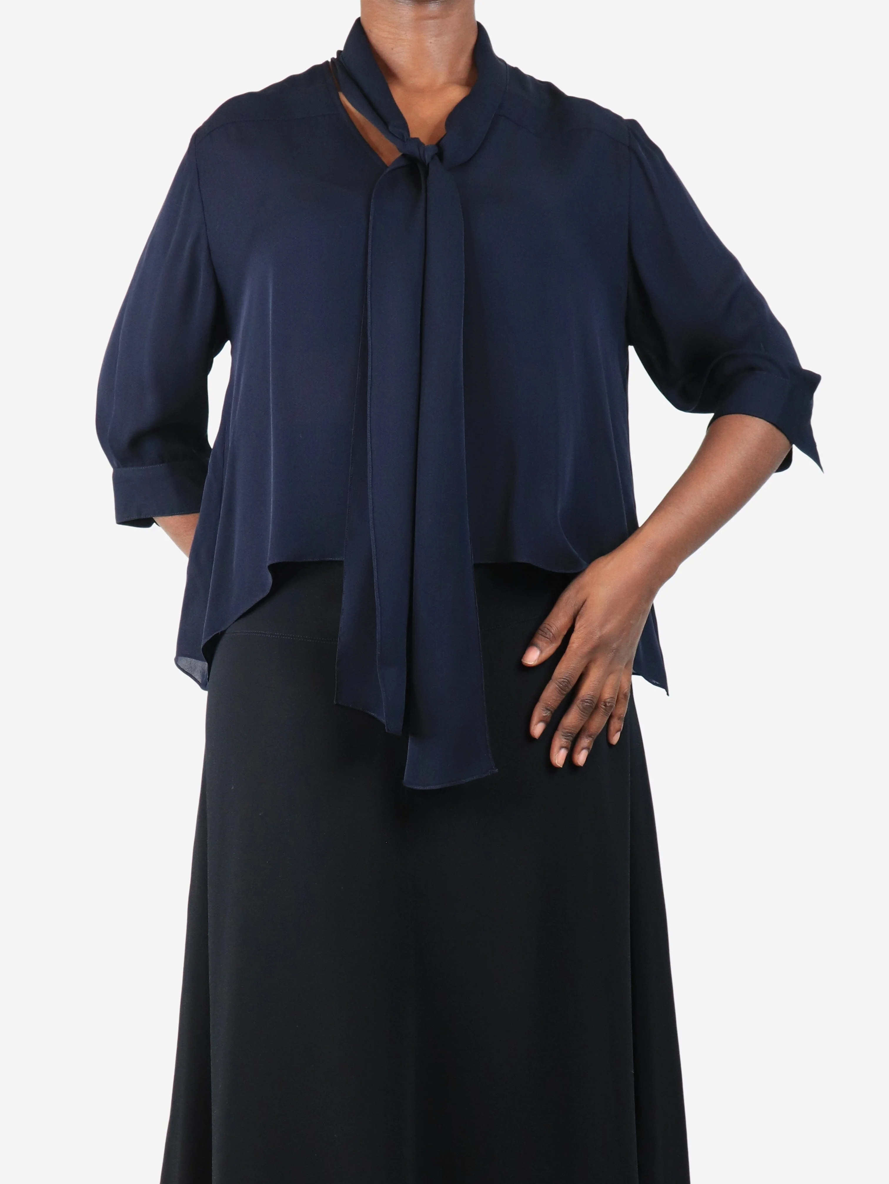 Navy blue silk blouse - size M - Image 3