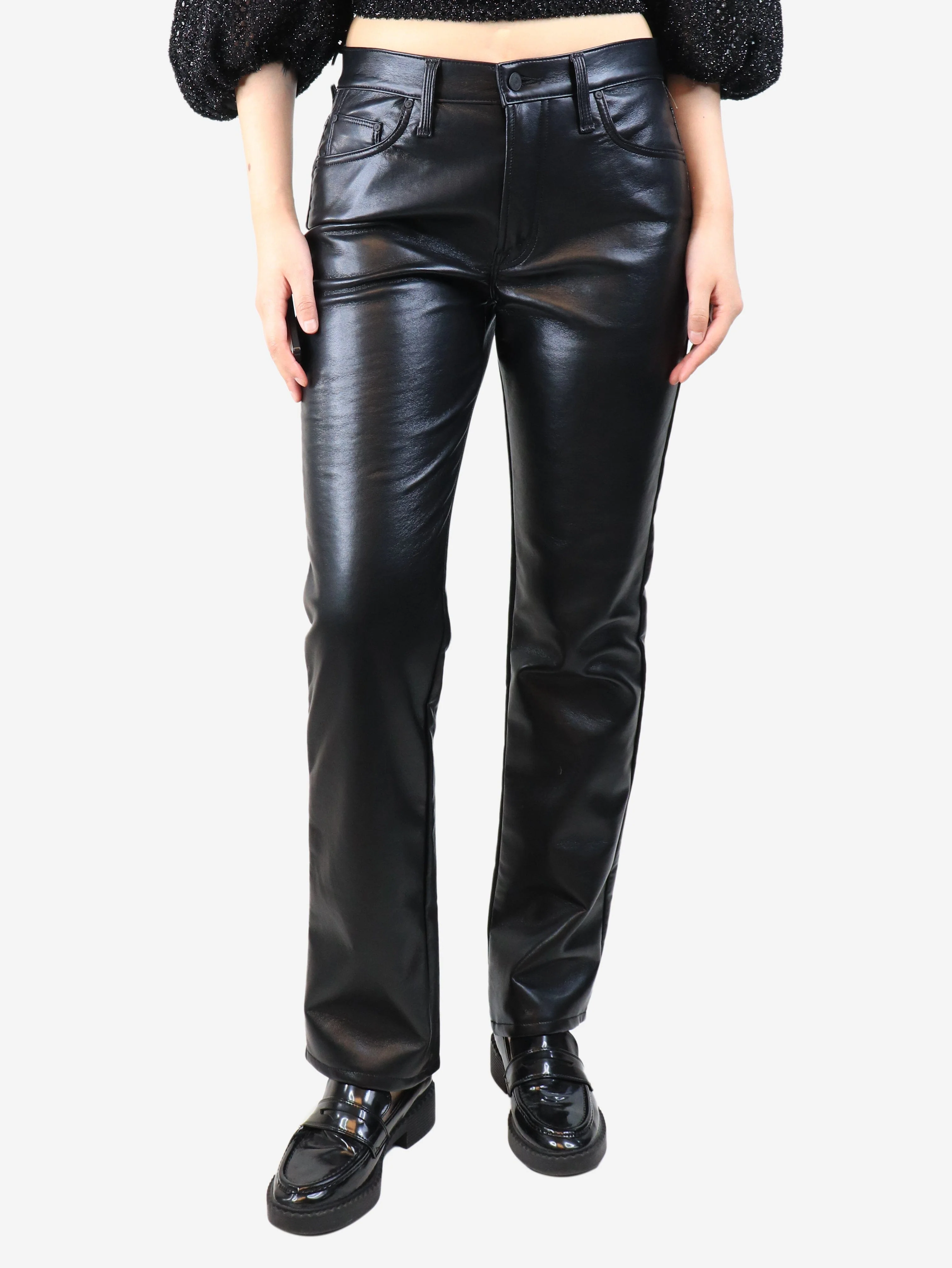 Black faux-leather jeans - size UK 10