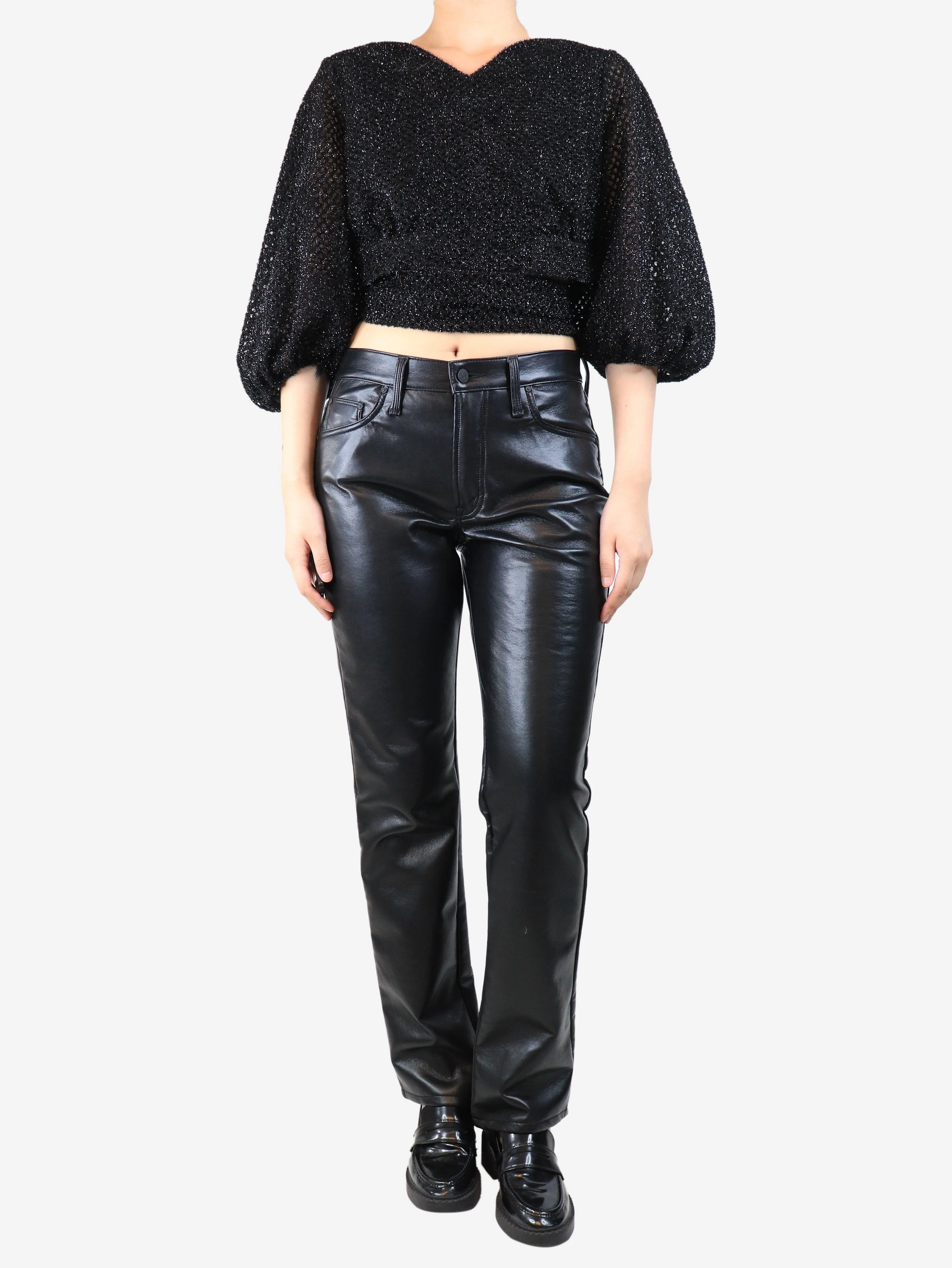 Black faux-leather jeans - size UK 10 - Image 2