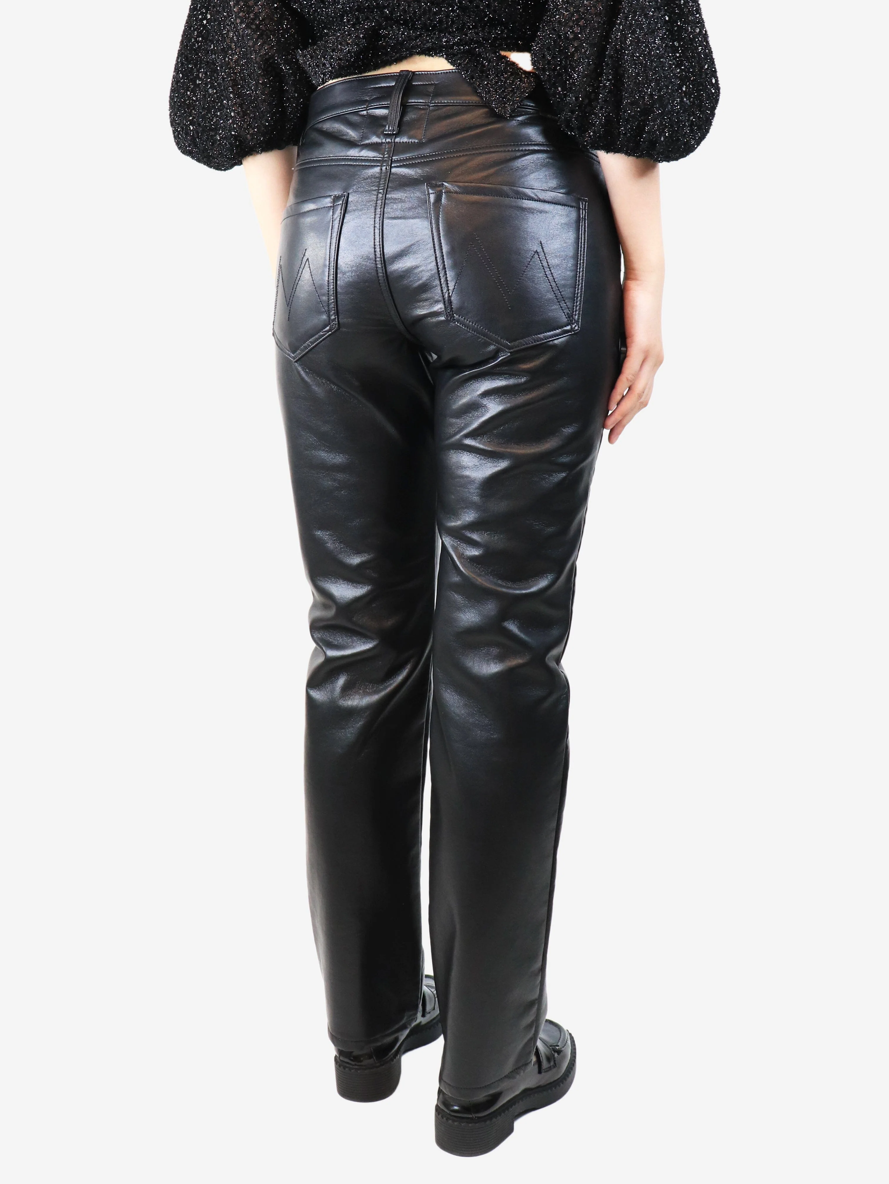 Black faux-leather jeans - size UK 10 - Image 3