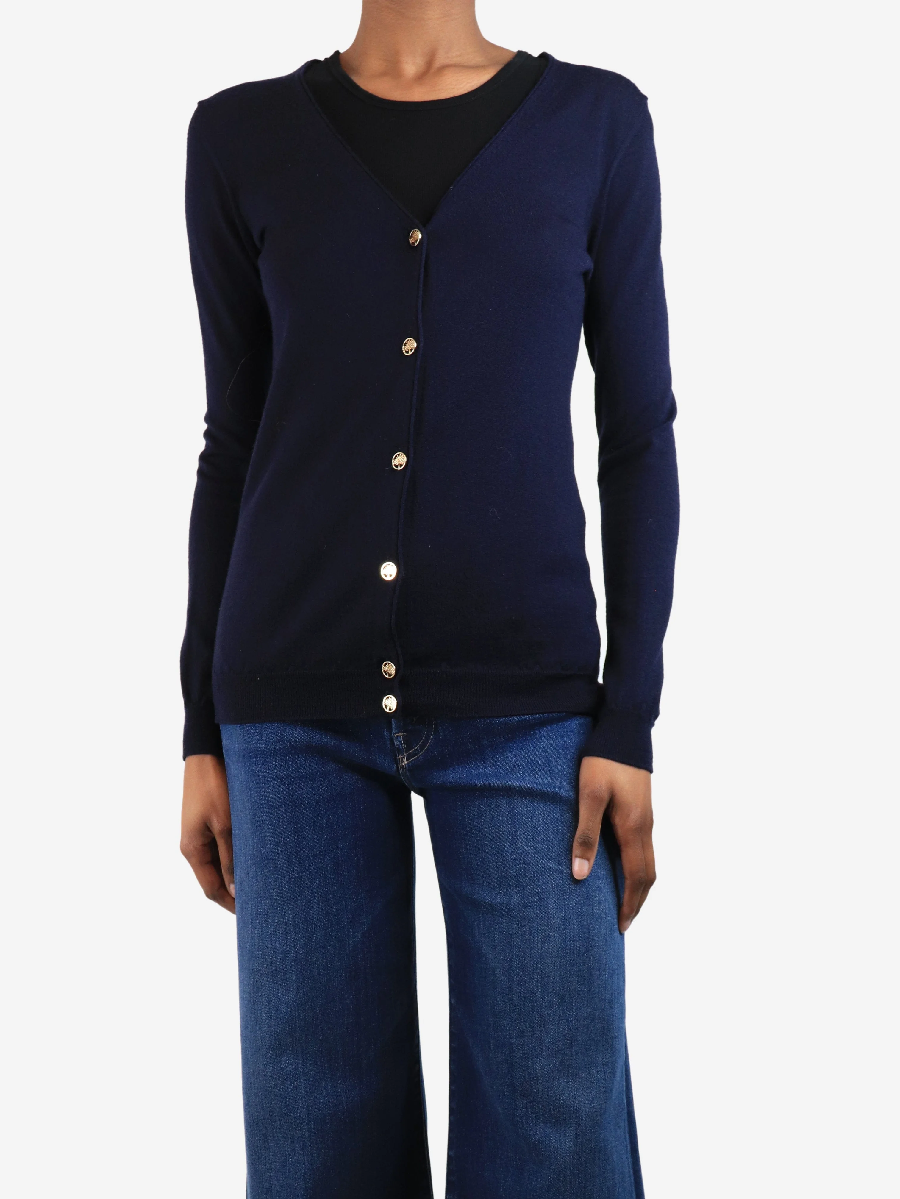 Navy blue wool cardigan - size XS