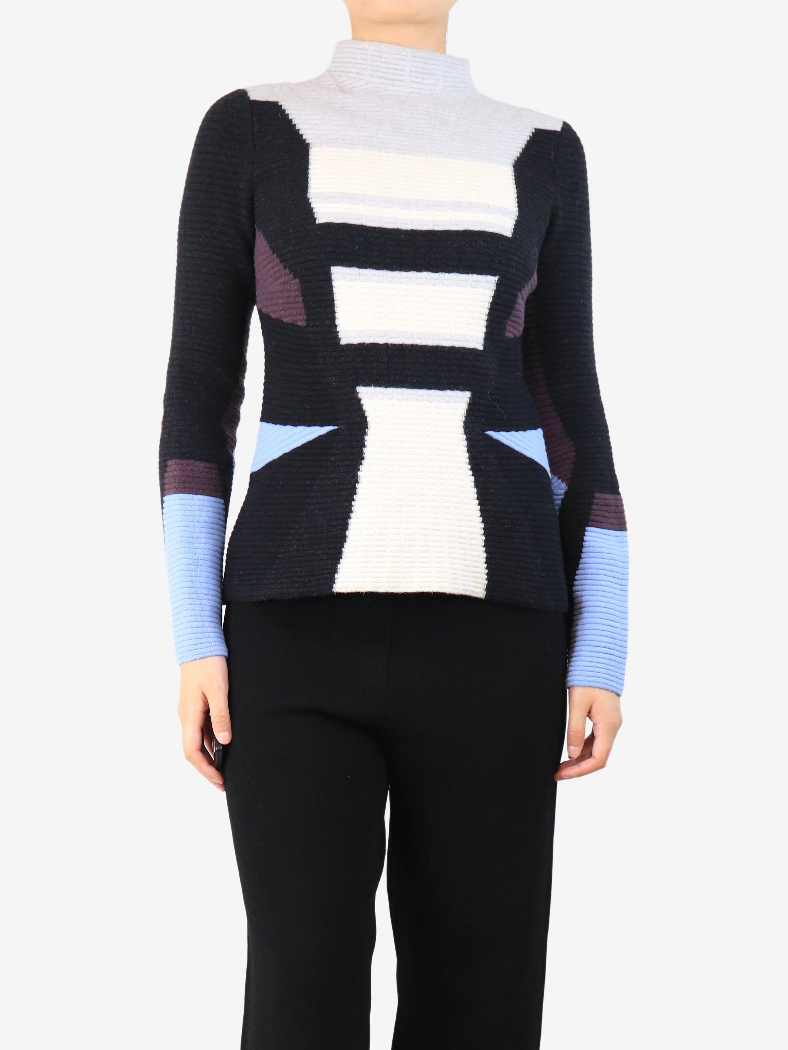 Multi coloured mock neck knit top - size UK 10 - Image 2
