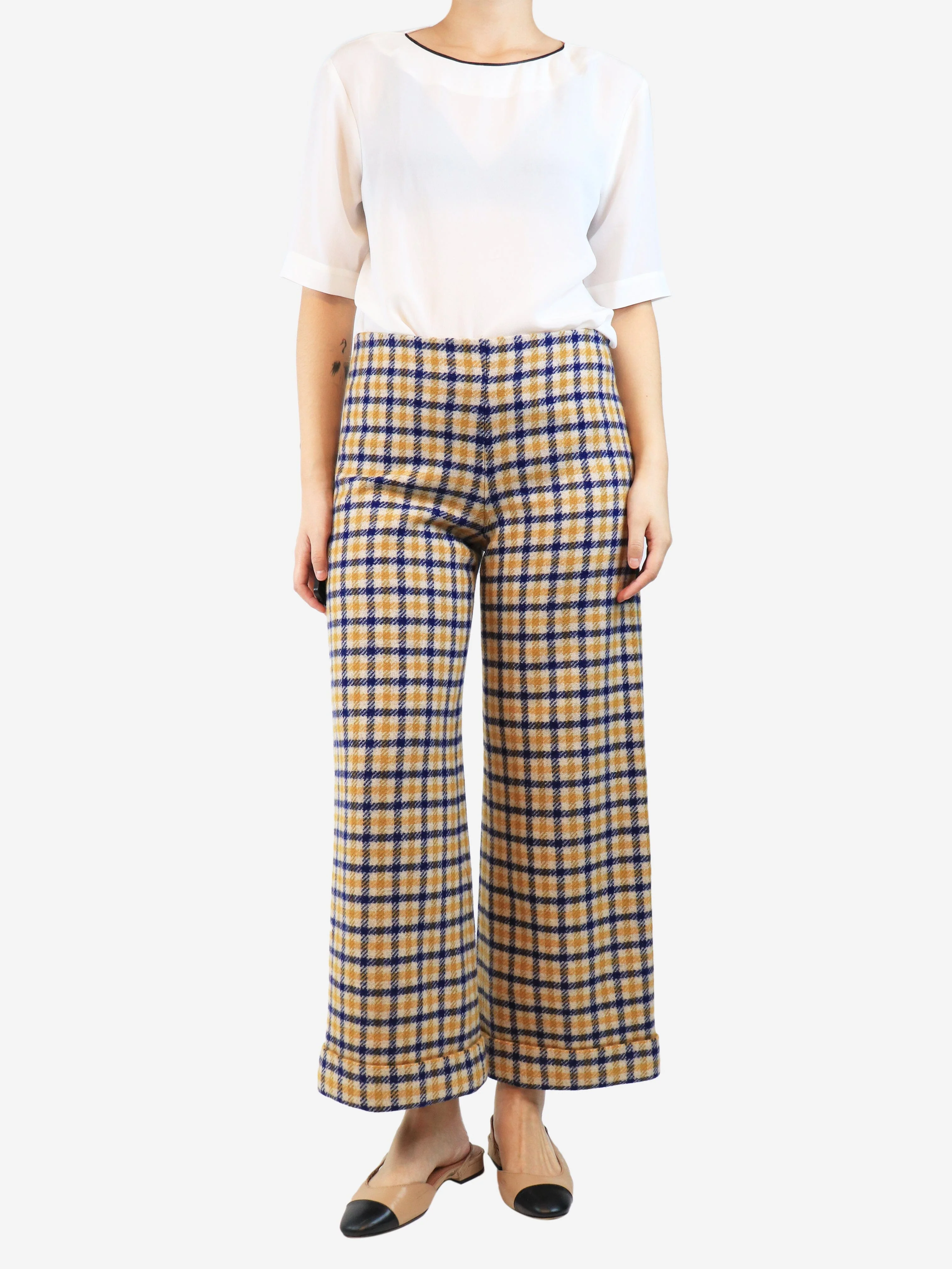Multicolour check wool trousers - size UK 10 - Image 2