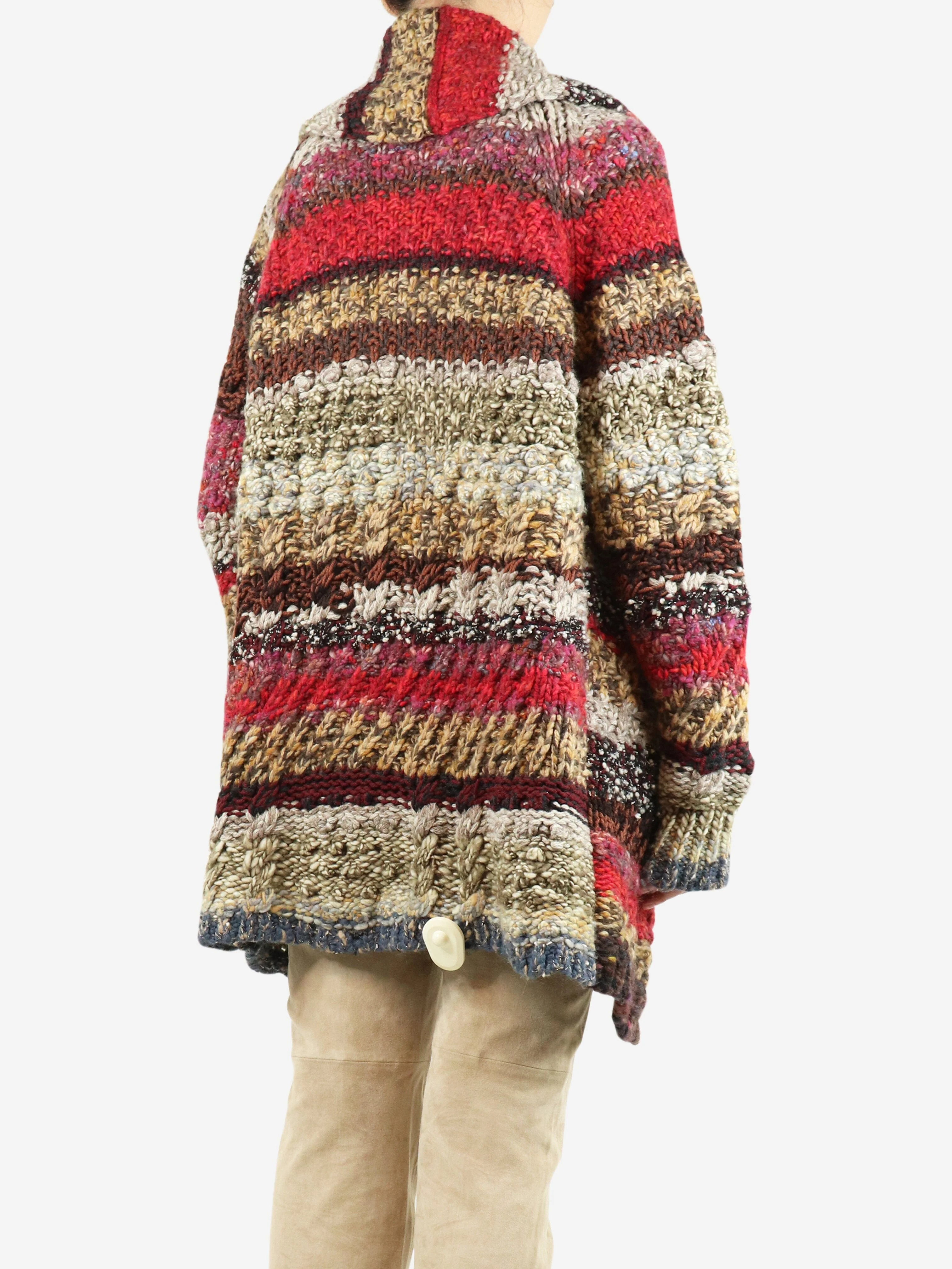 Multicolour chunky belted wool-blend cardigan - size UK 12 - Image 2