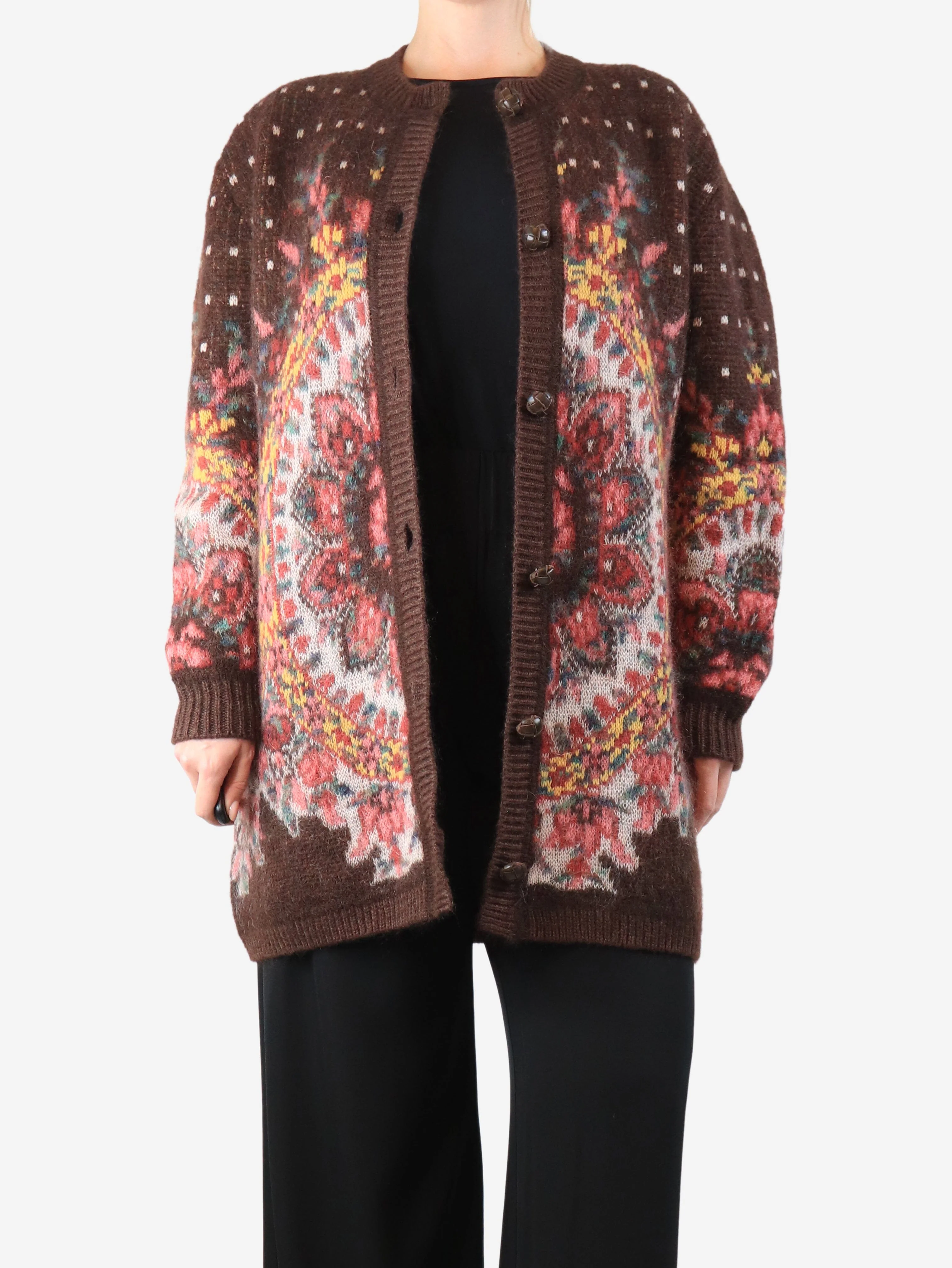 Multicolour paisley mohair cardigan - size UK 8 - Image 3