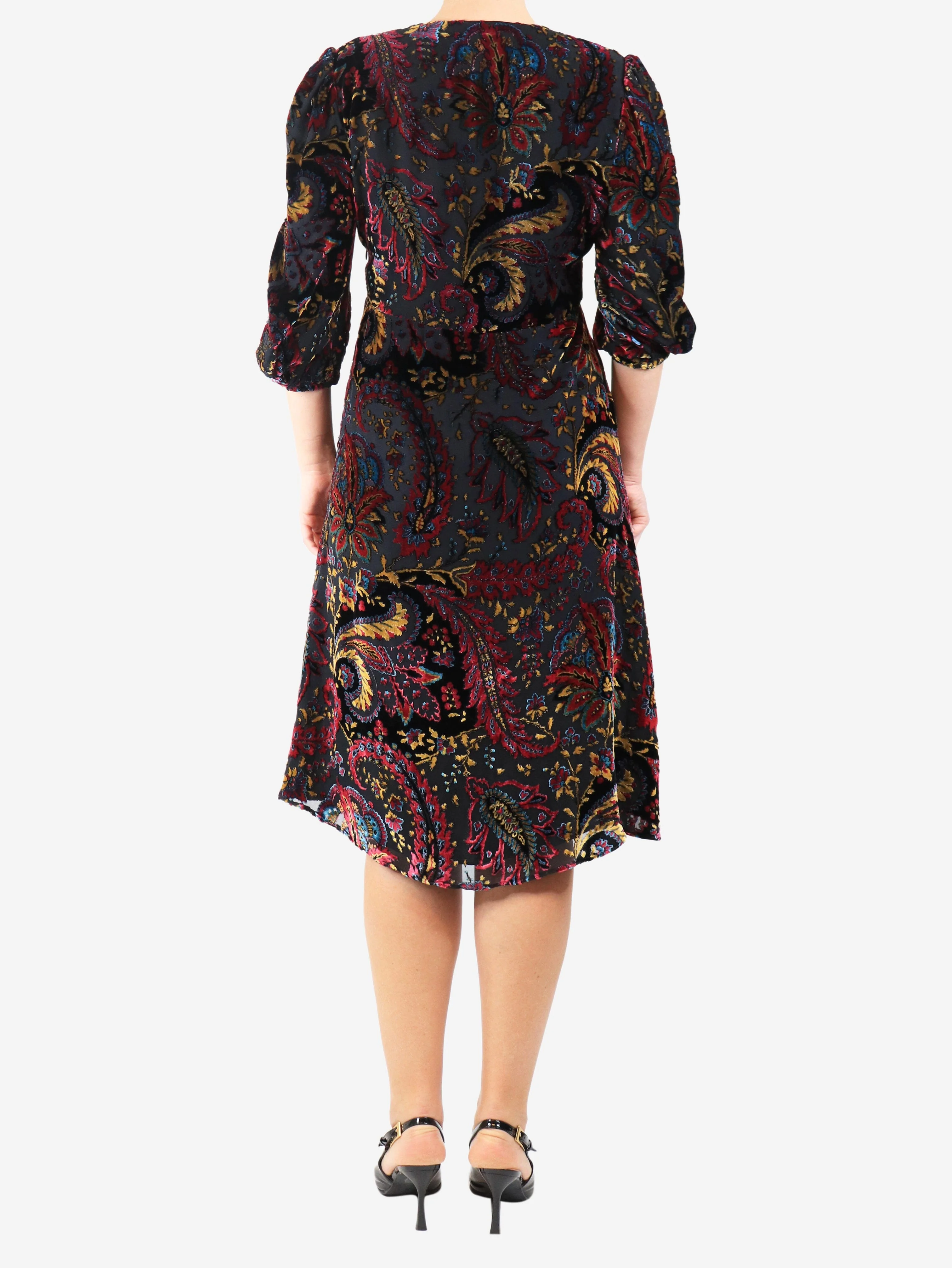 Multicolour paisley velour midi dress - size UK 12 - Image 2