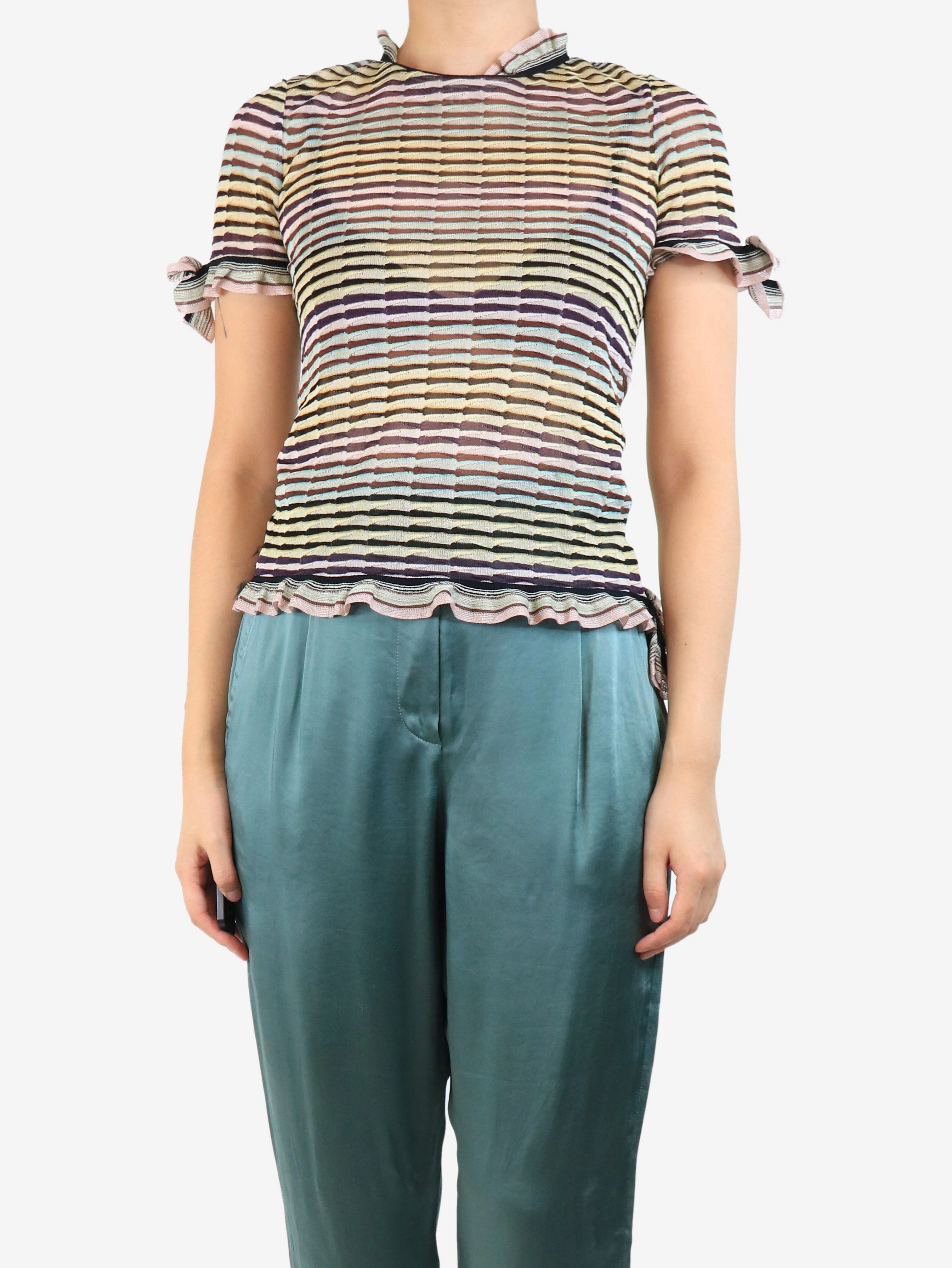 Multicolour sheer knit top - size UK 8