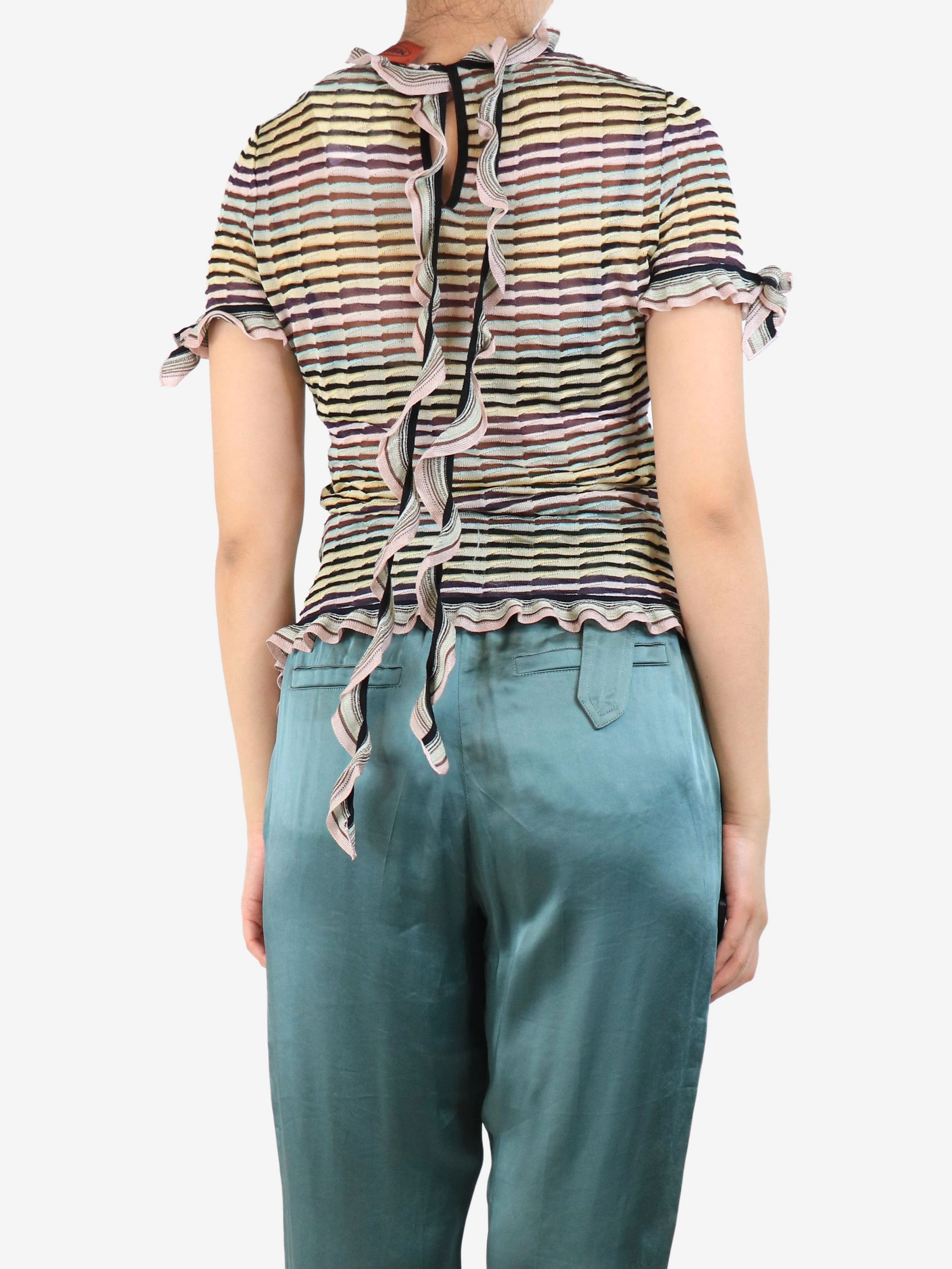 Multicolour sheer knit top - size UK 8 - Image 2