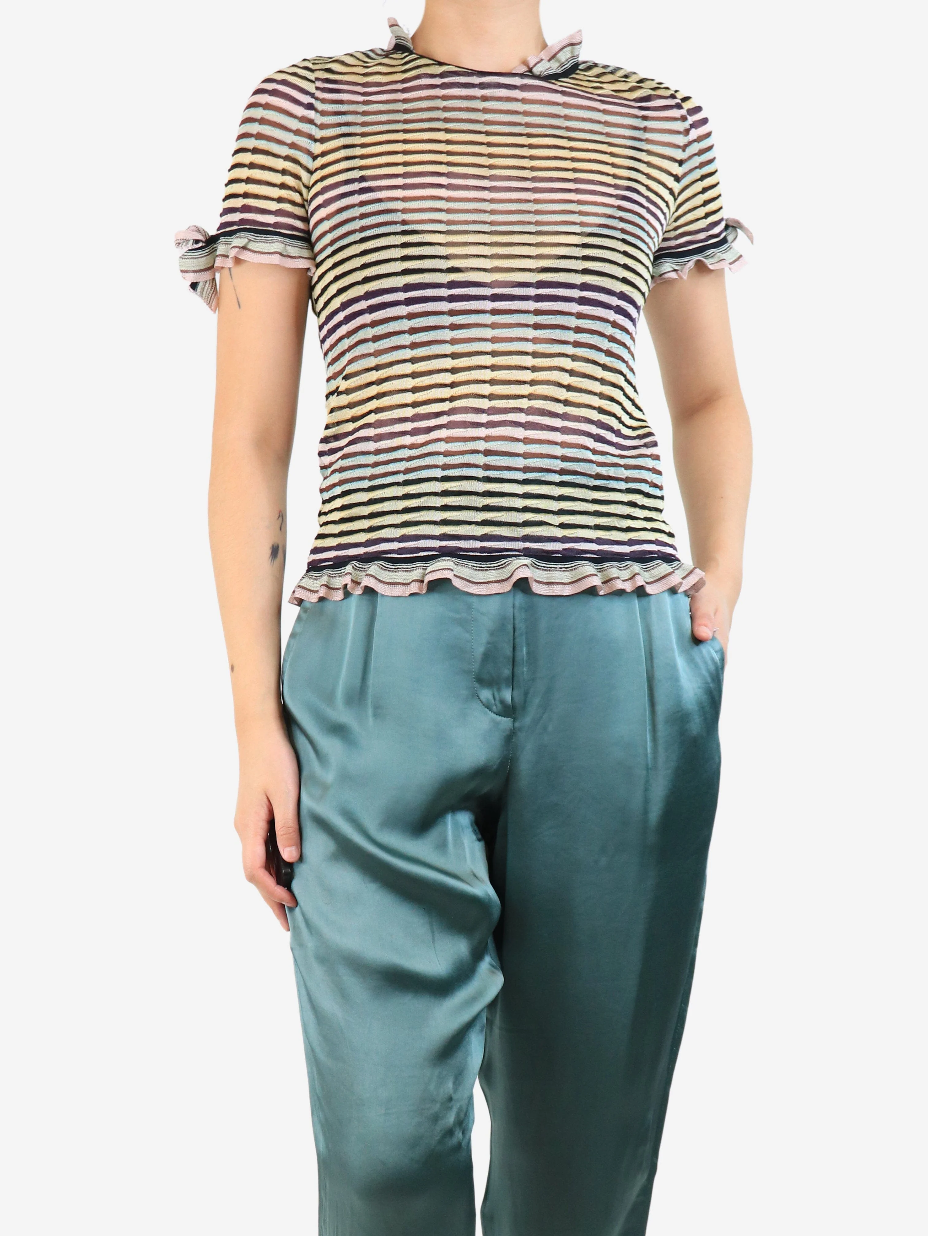 Multicolour sheer knit top - size UK 8 - Image 3