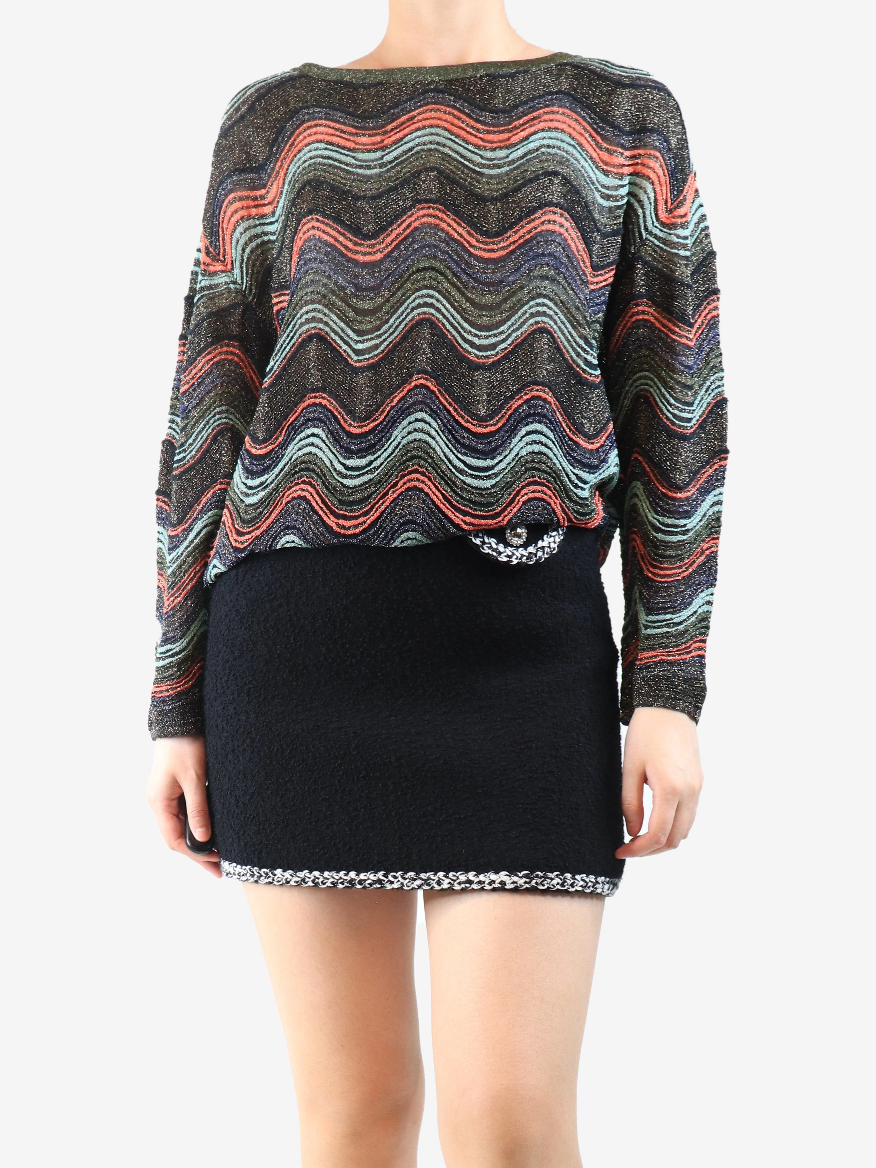 Multicolour sheer lurex wave top - size S