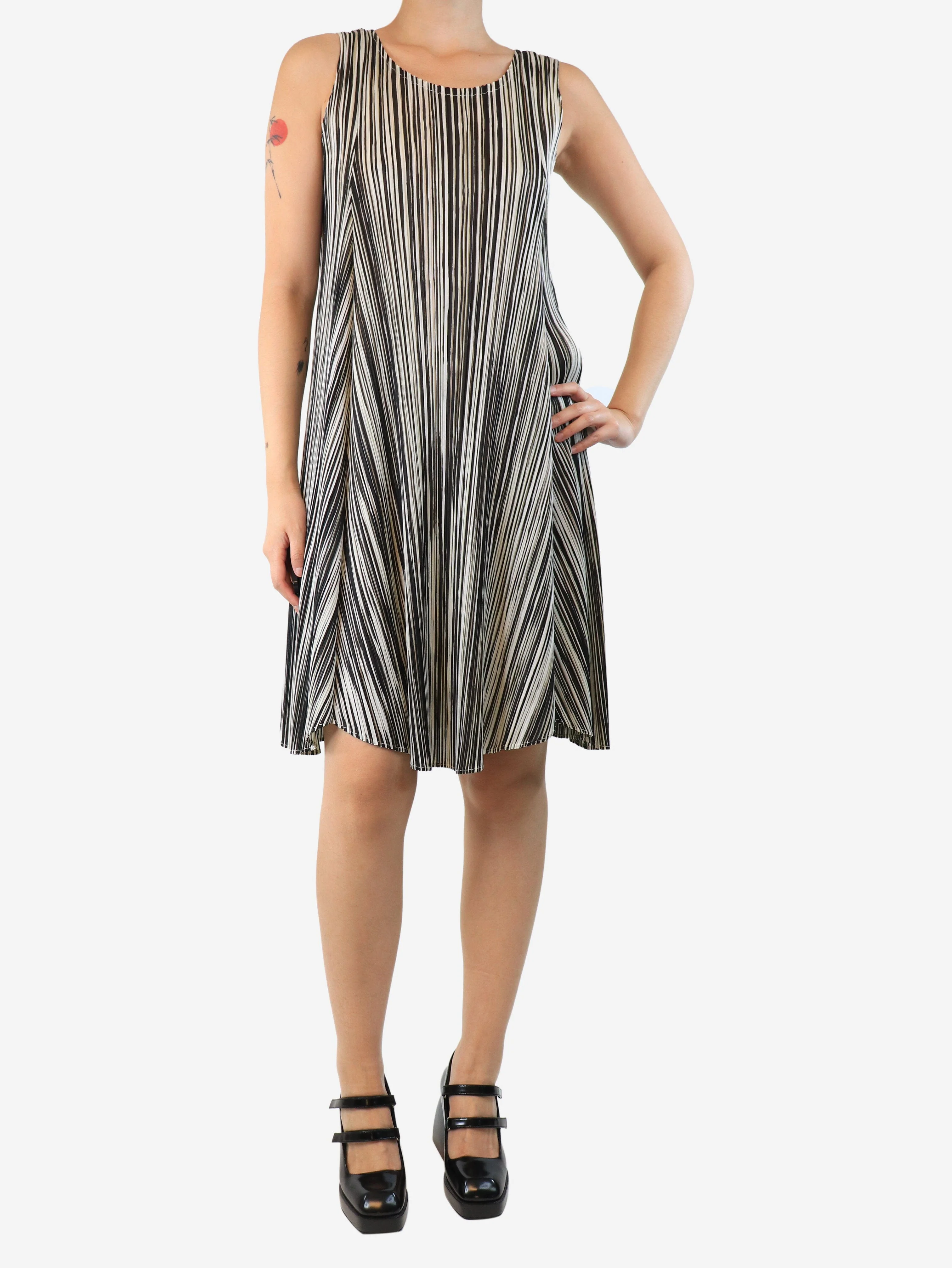 Multicolour striped sleeveless pleated midi dress - size UK 8 - Image 3