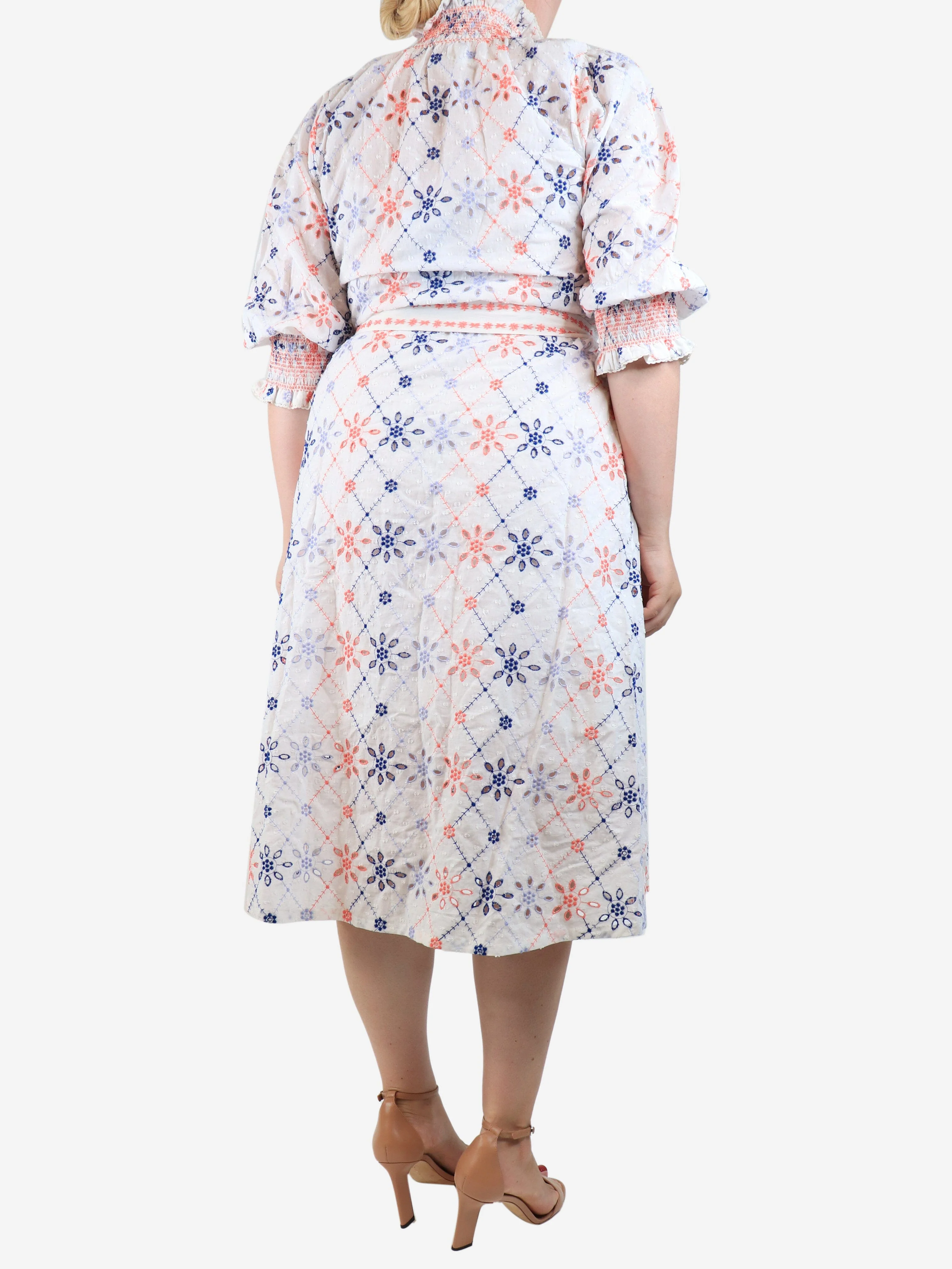 White embroidered buttoned-front midi dress - size M - Image 2