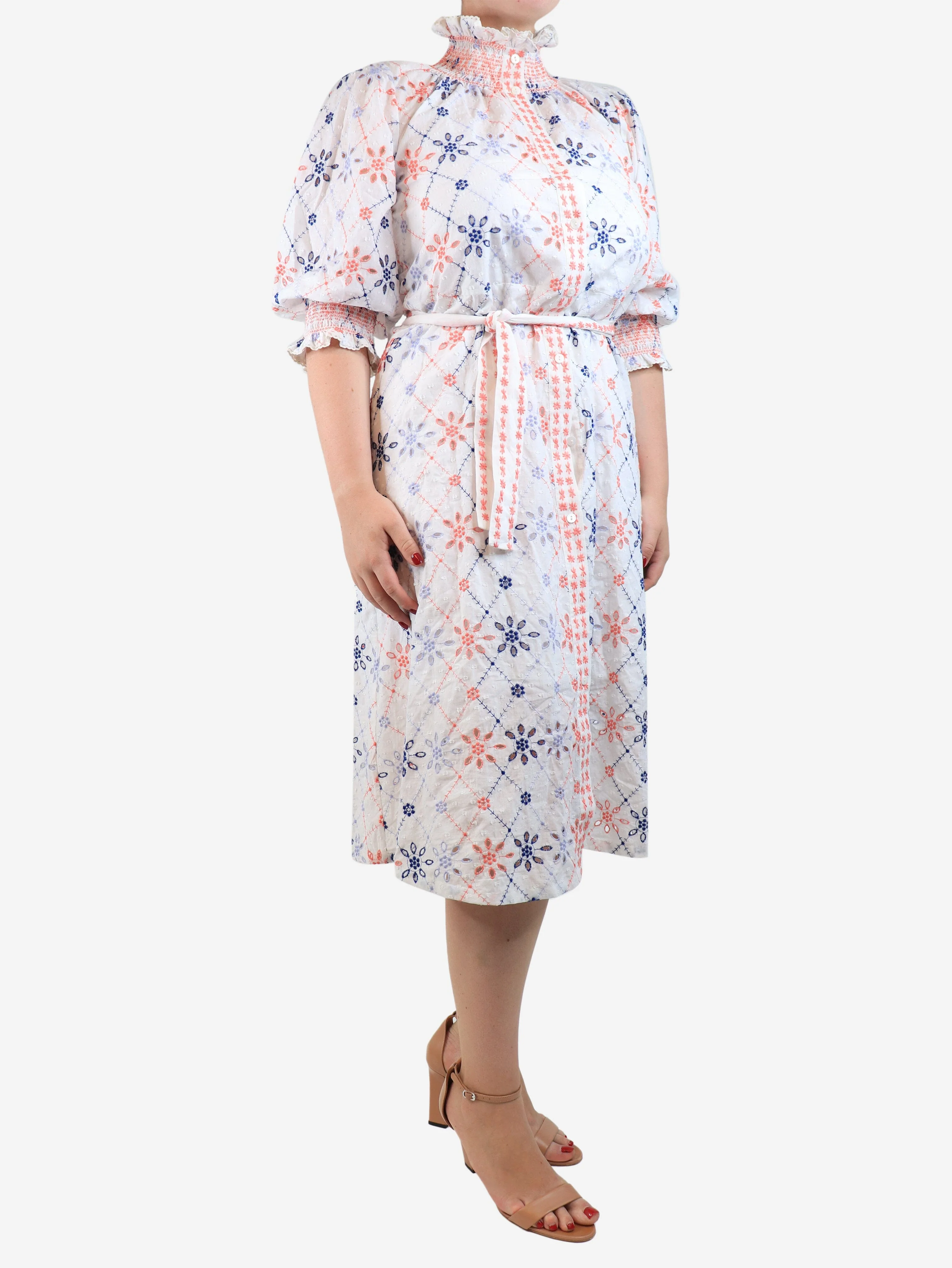White embroidered buttoned-front midi dress - size M - Image 3
