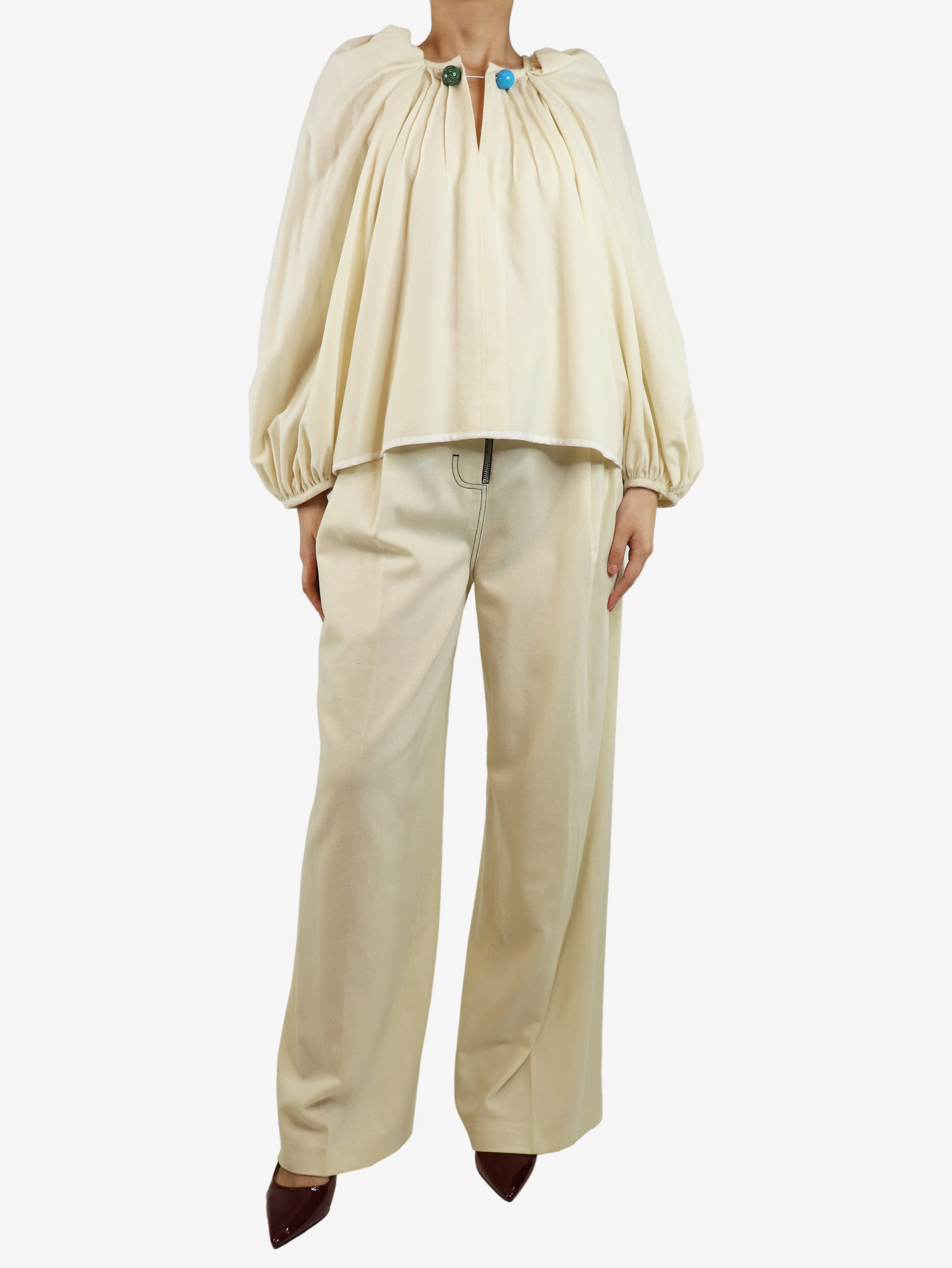 Cream Grand Bazaar top and trousers set - size UK 10