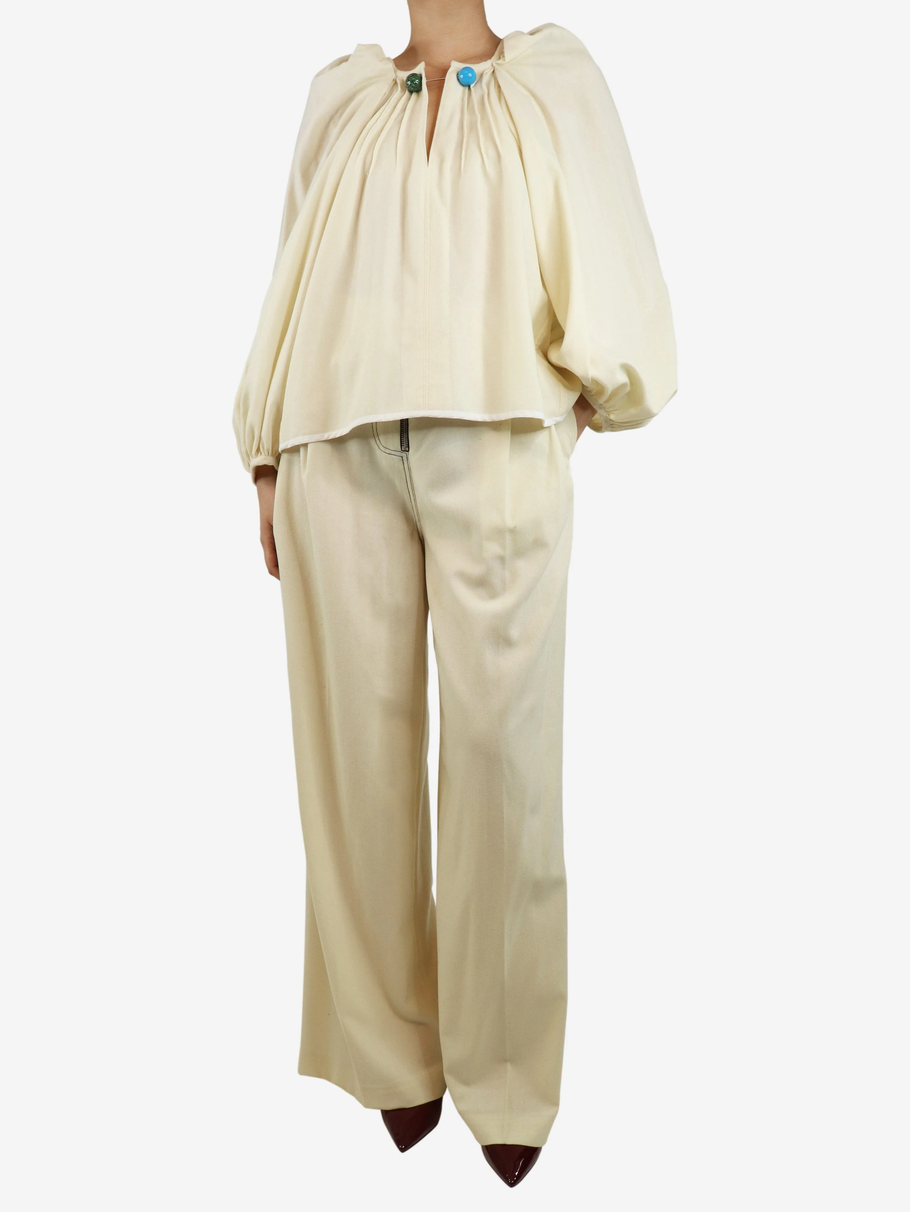 Cream Grand Bazaar top and trousers set - size UK 10 - Image 3