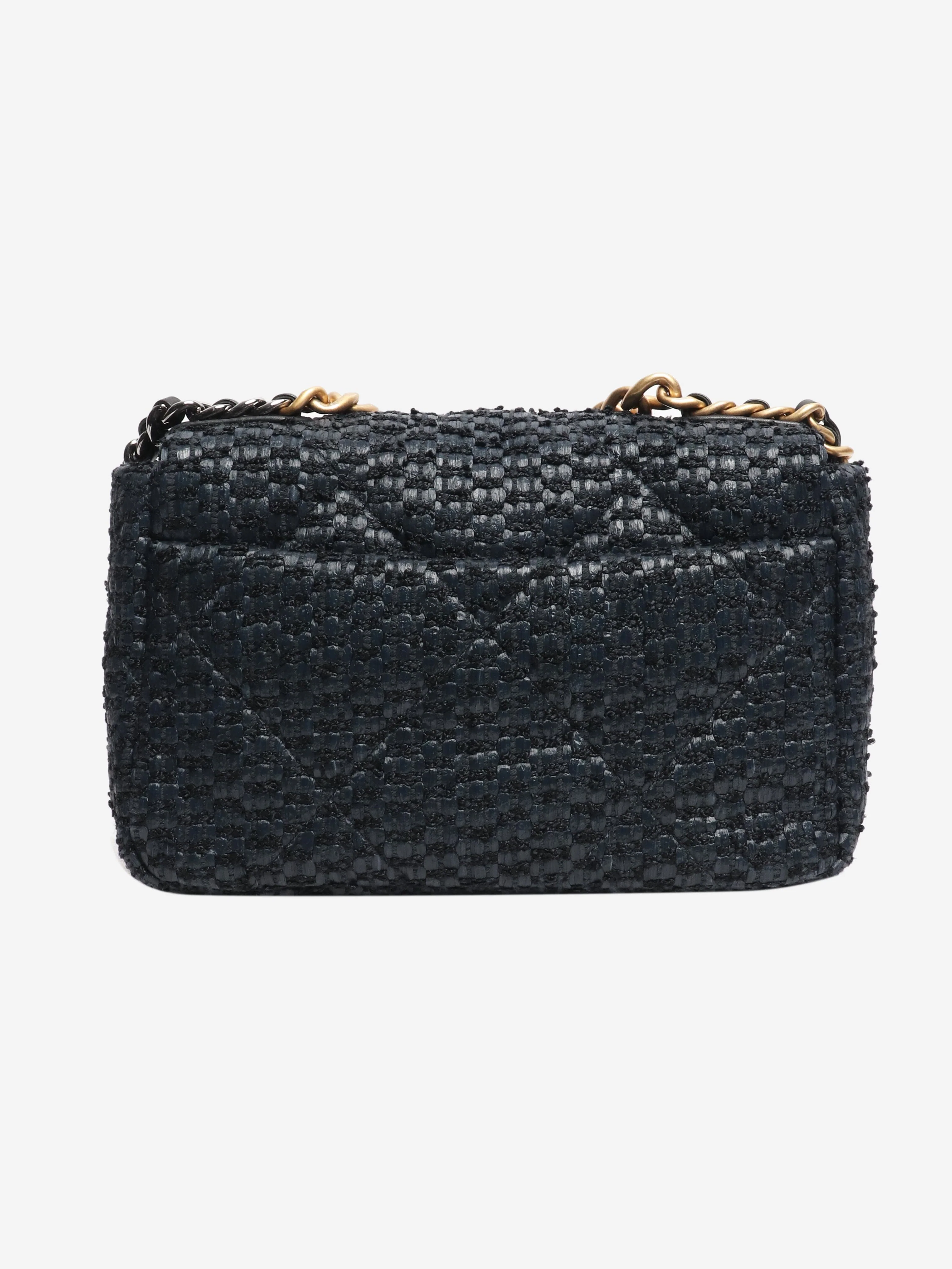 Navy 19 raffia tweed flap bag - Image 3