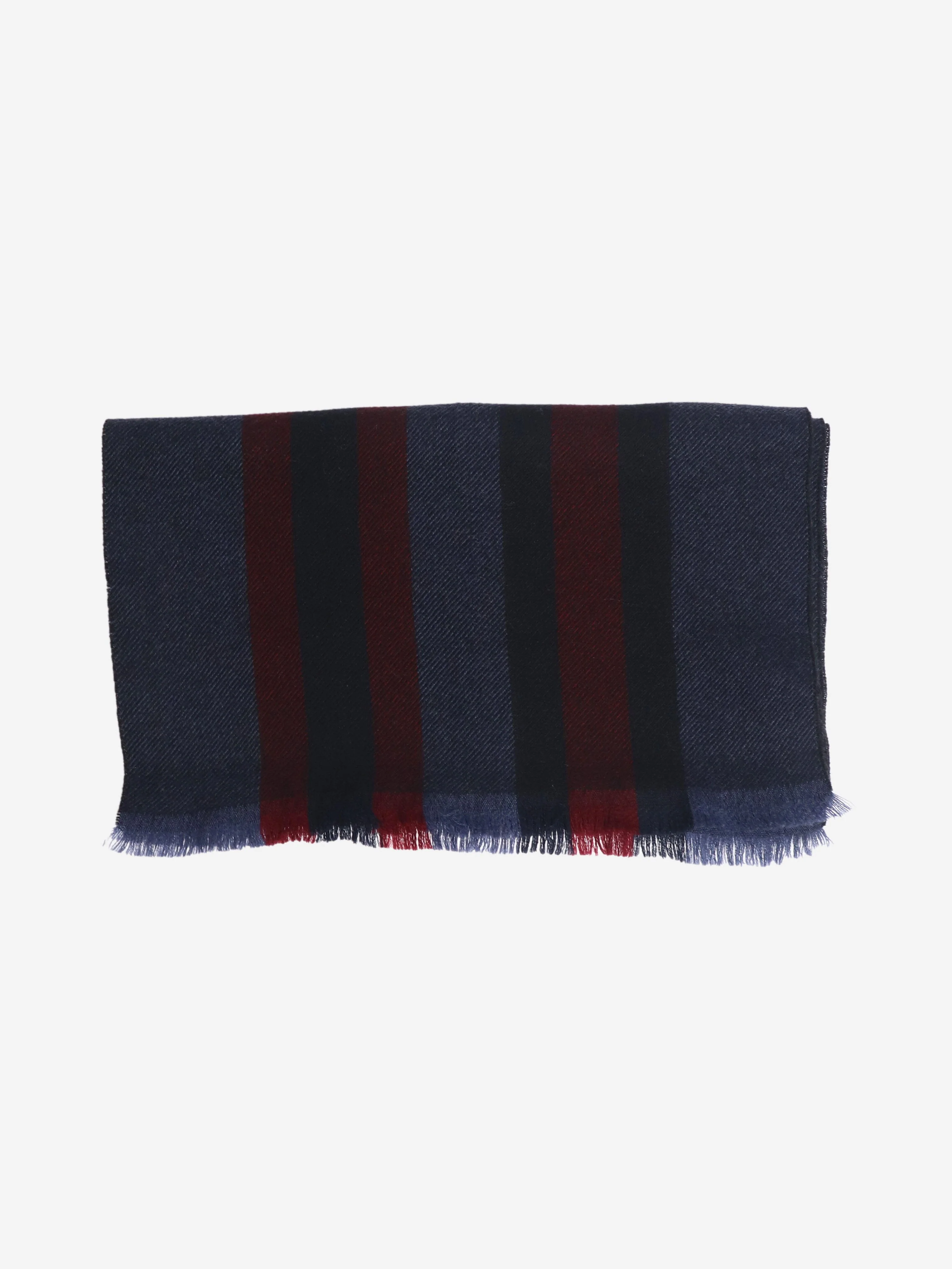 Navy and burgundy striped wool scarf