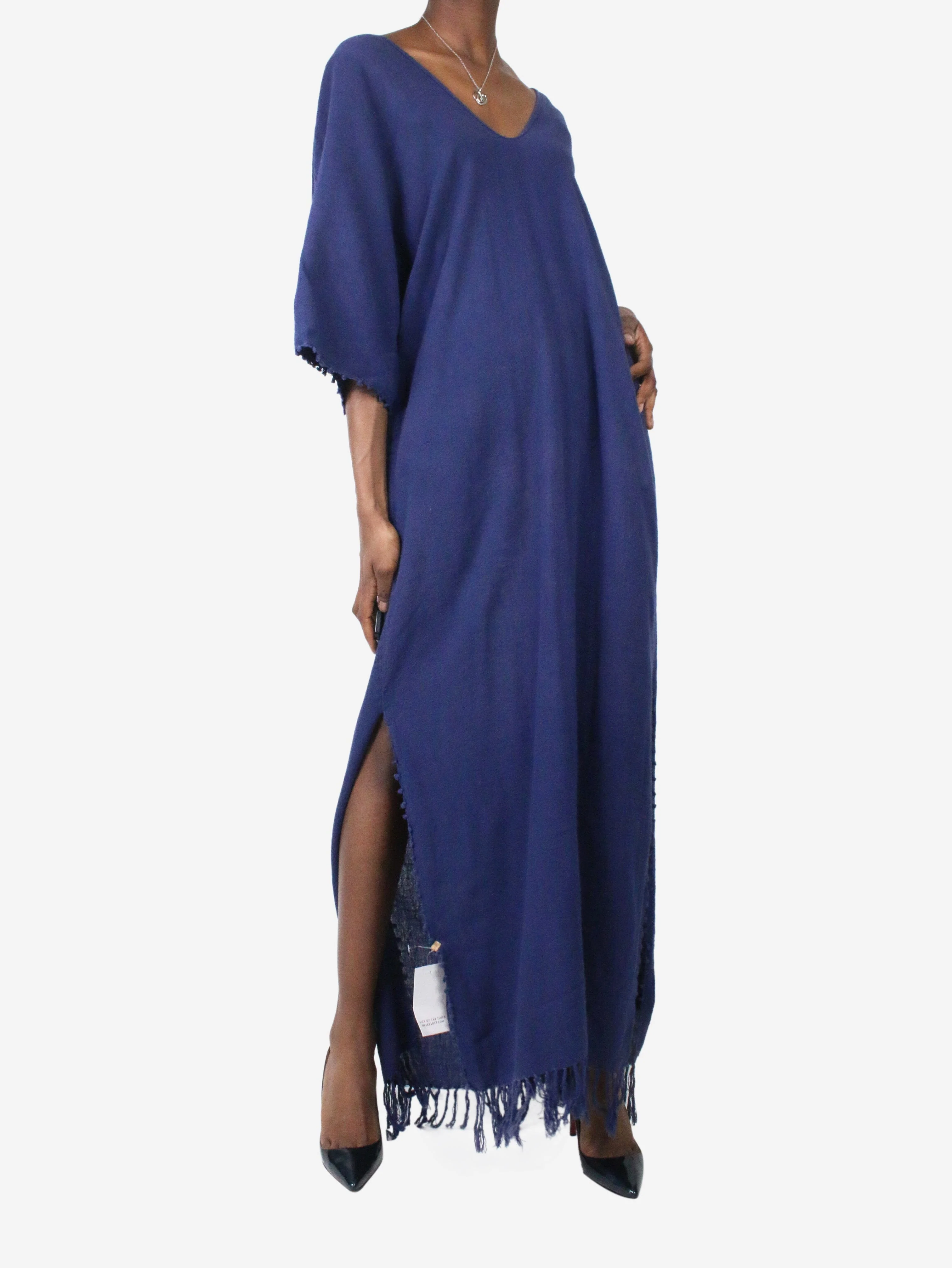 Navy kaftan style maxi dress - size UK 10 - Image 3