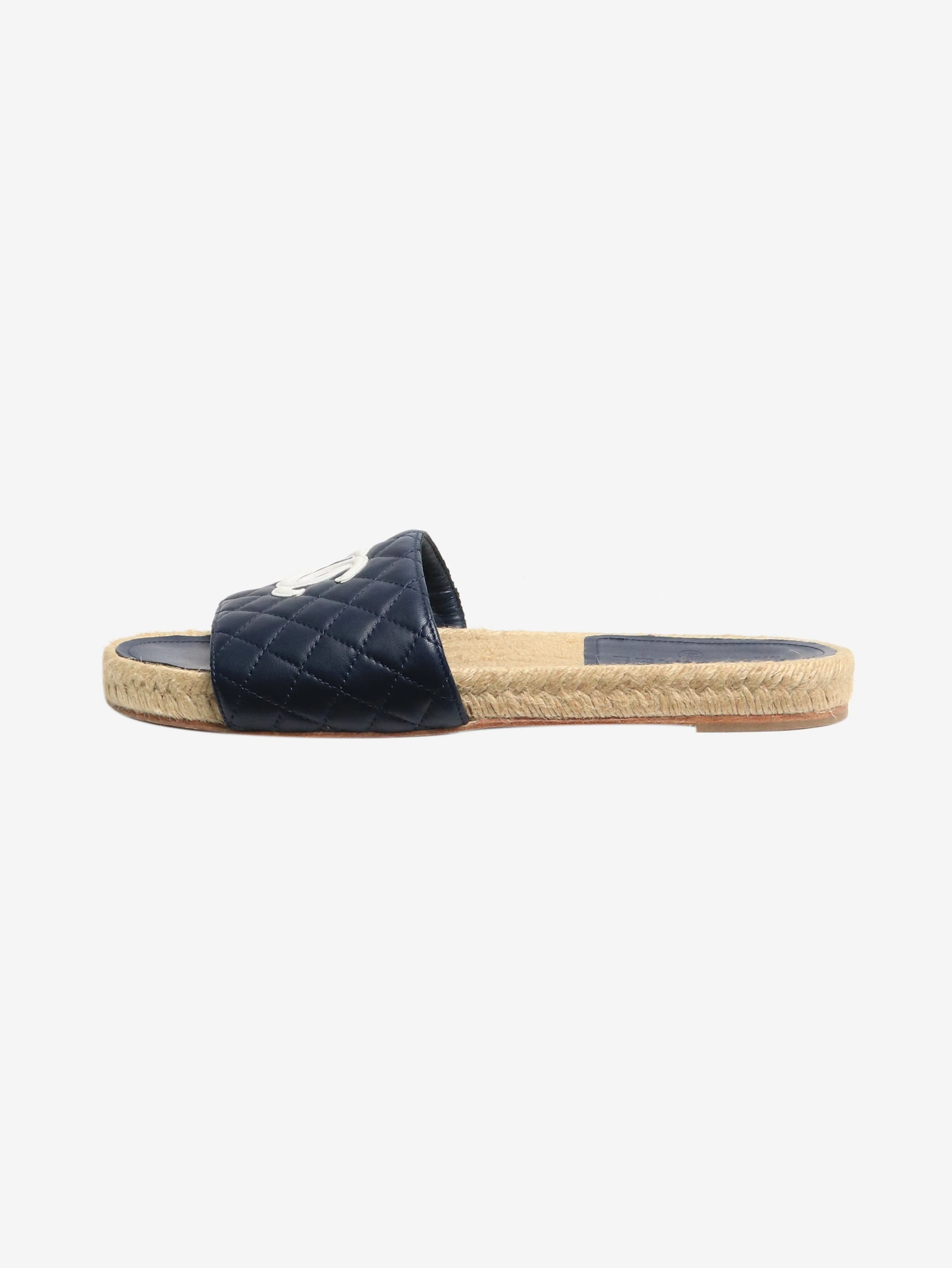 Navy quilted lambskin CC espadrille slides - size EU 42