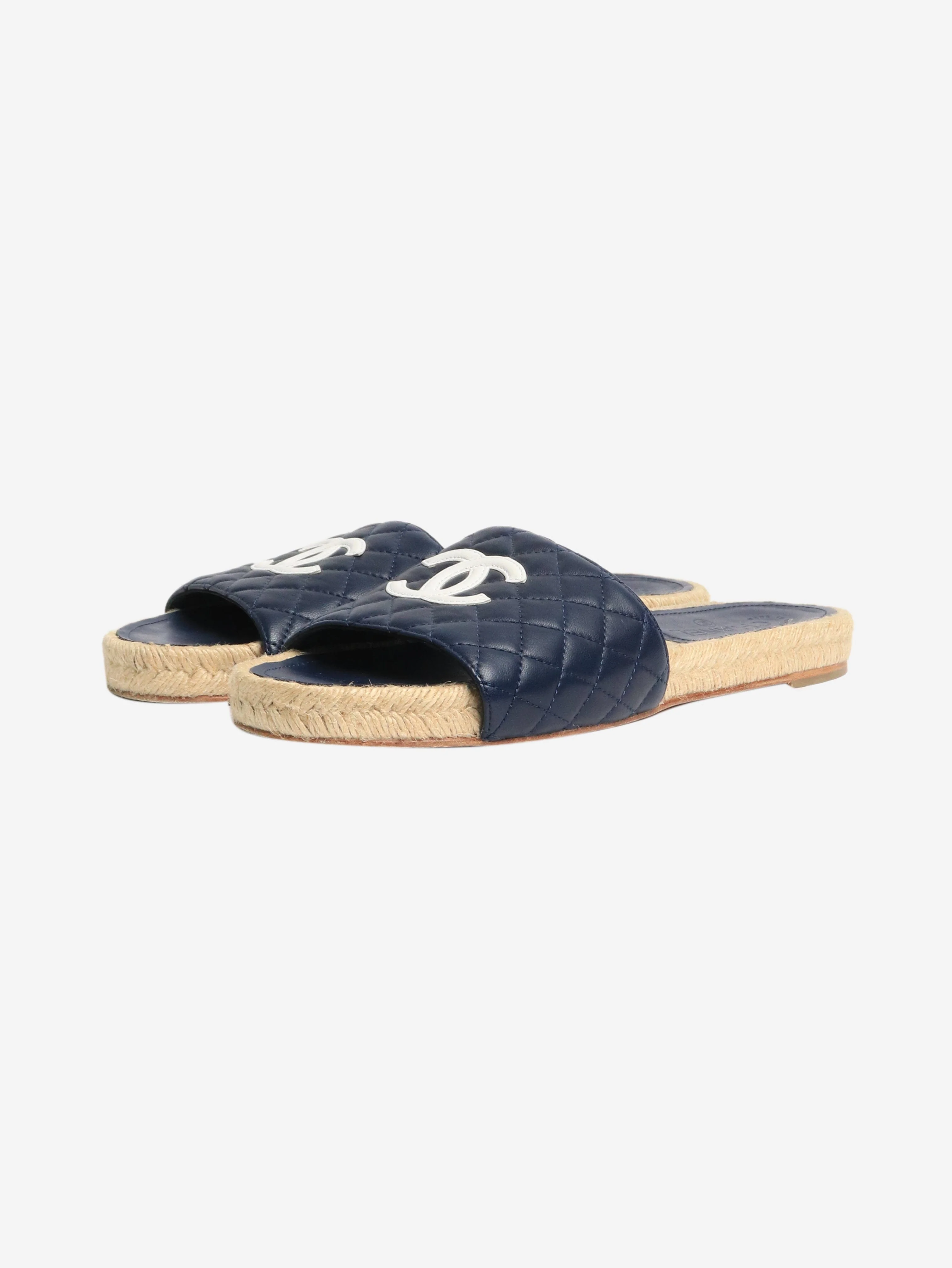 Navy quilted lambskin CC espadrille slides - size EU 42 - Image 2