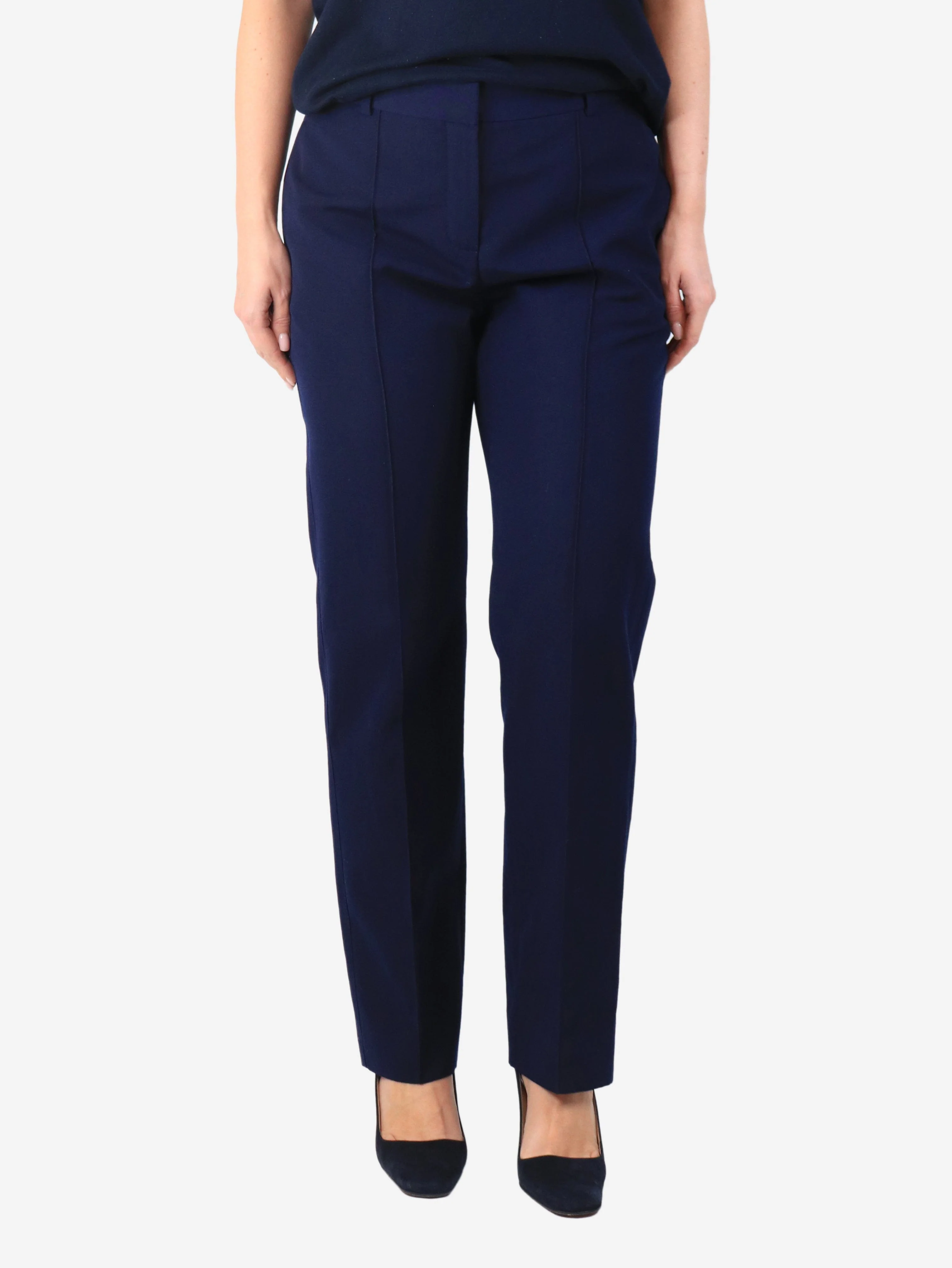 Navy straight-leg trousers - size UK 12