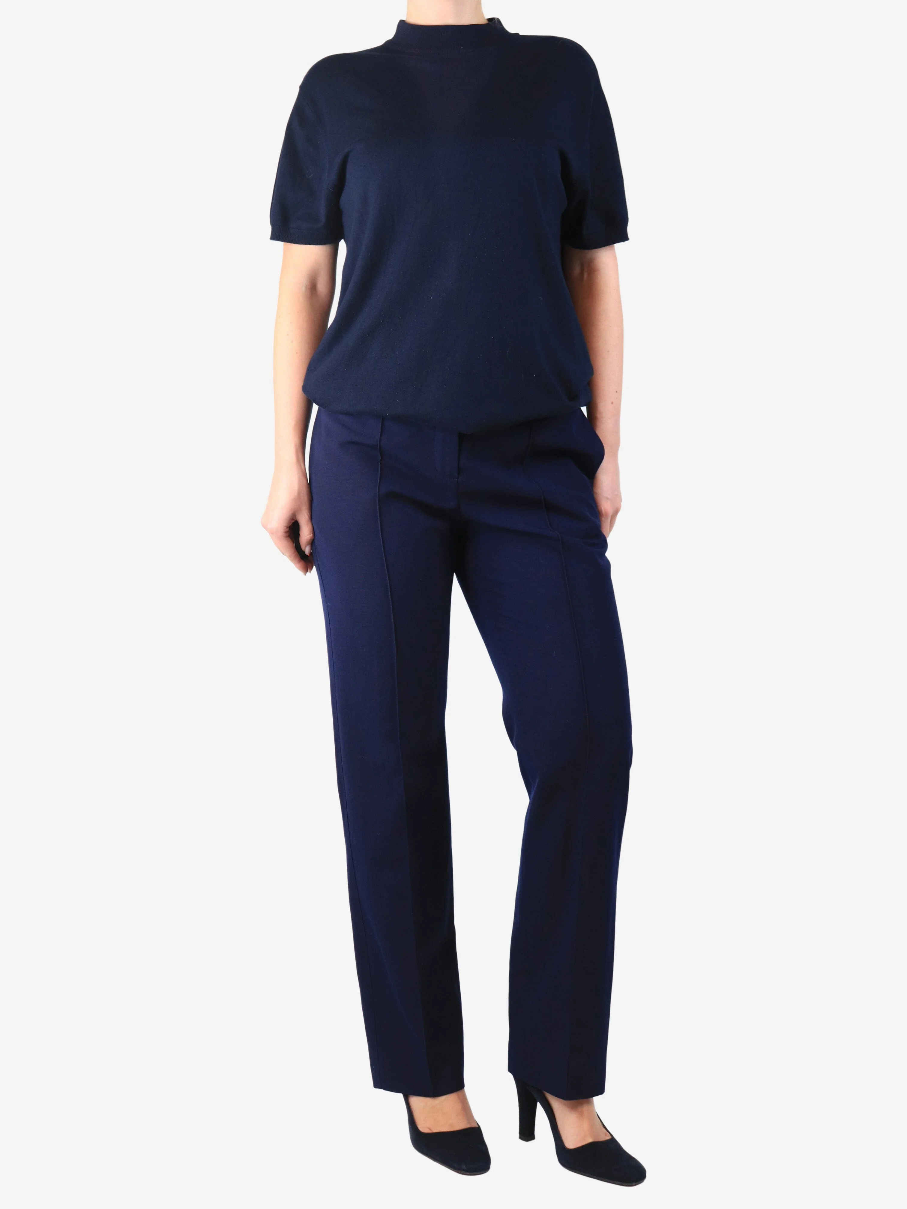 Navy straight-leg trousers - size UK 12 - Image 2