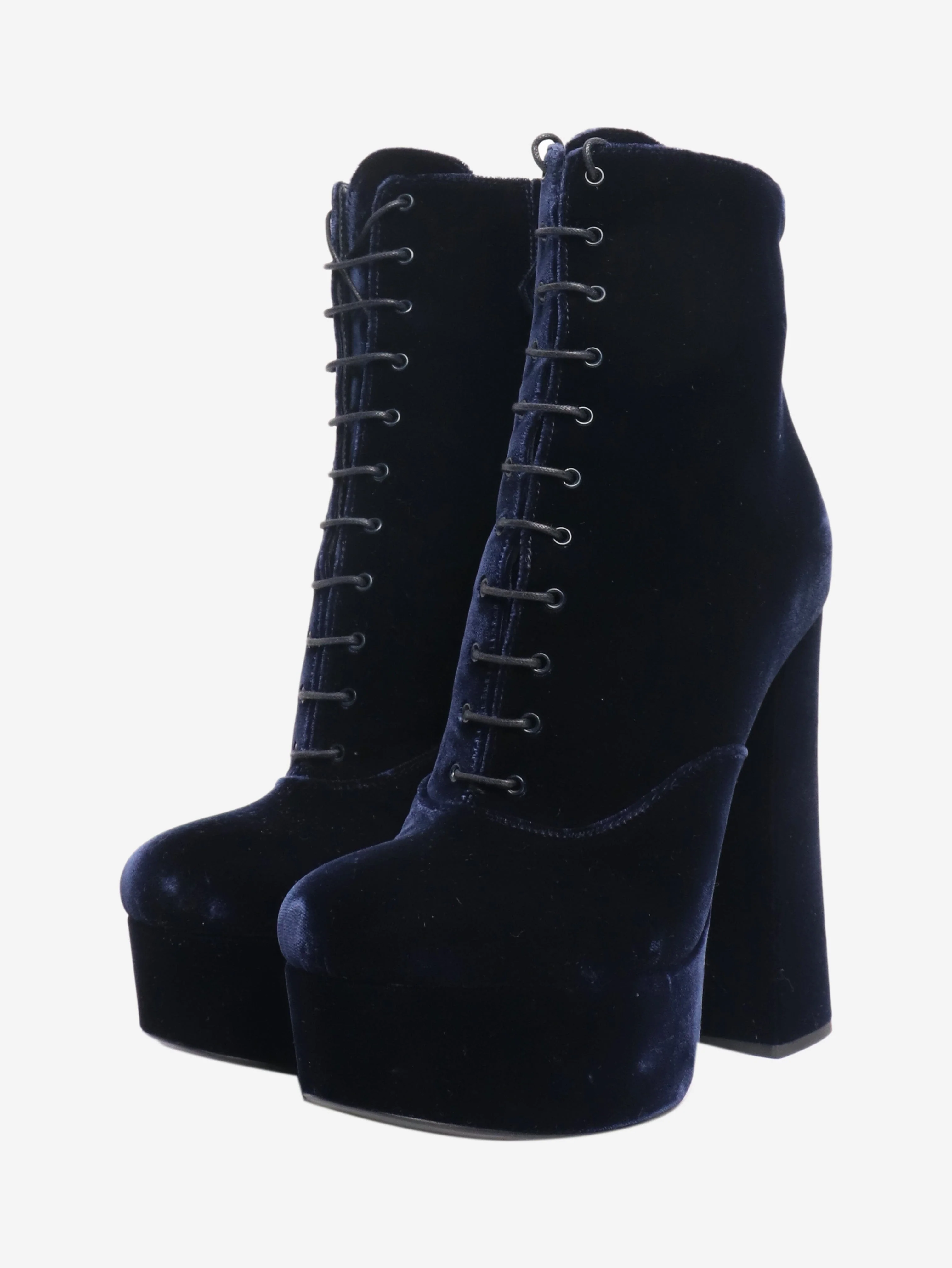Navy velour lace up boots - size EU 36 (UK 3) - Image 2
