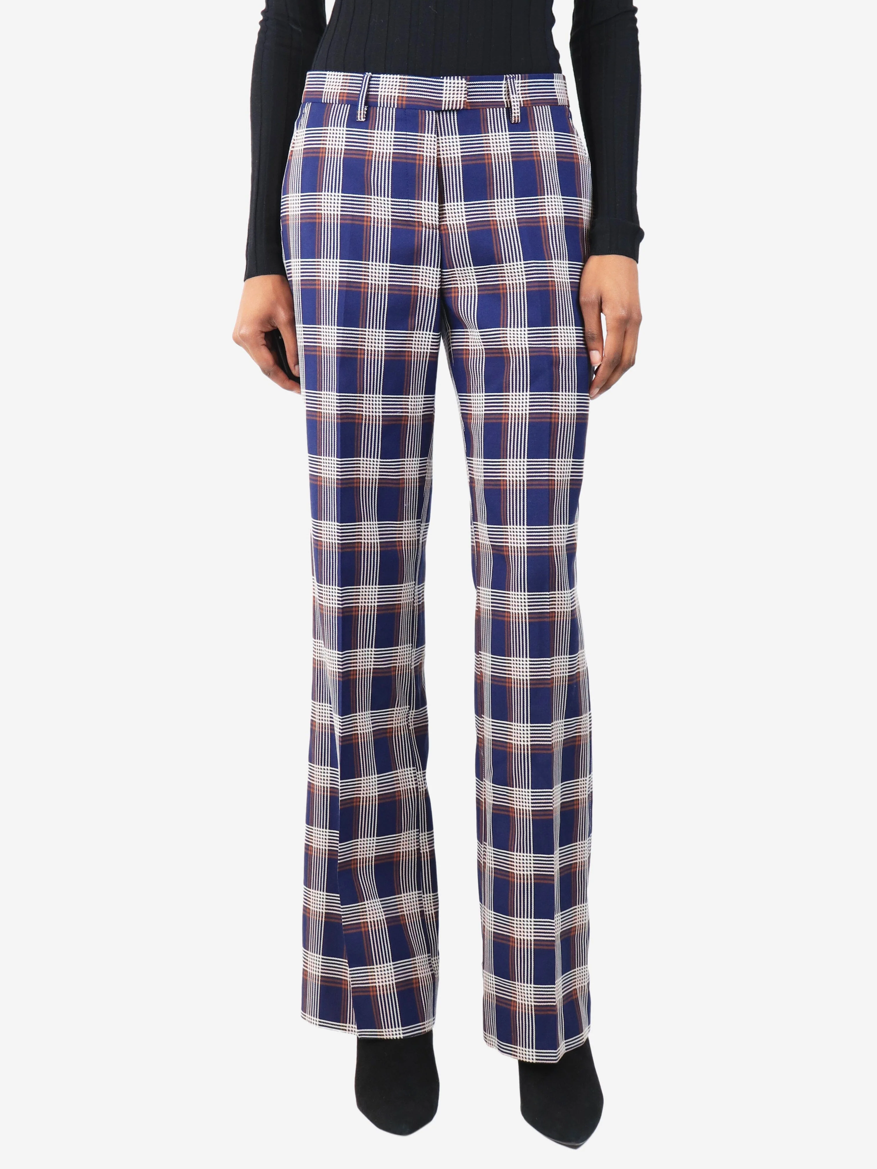 Navy wool plaid trousers - size UK 6