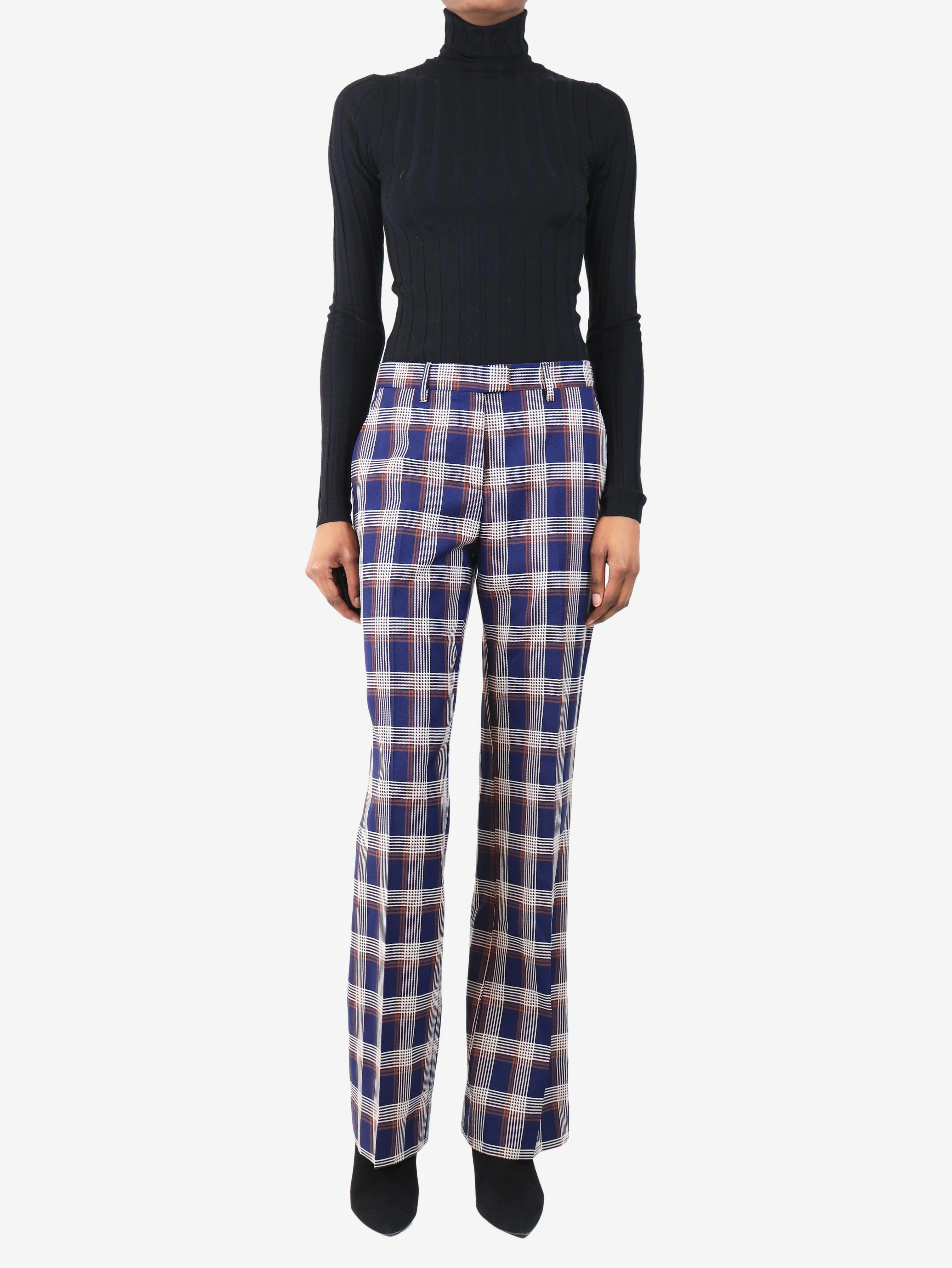 Navy wool plaid trousers - size UK 6 - Image 2