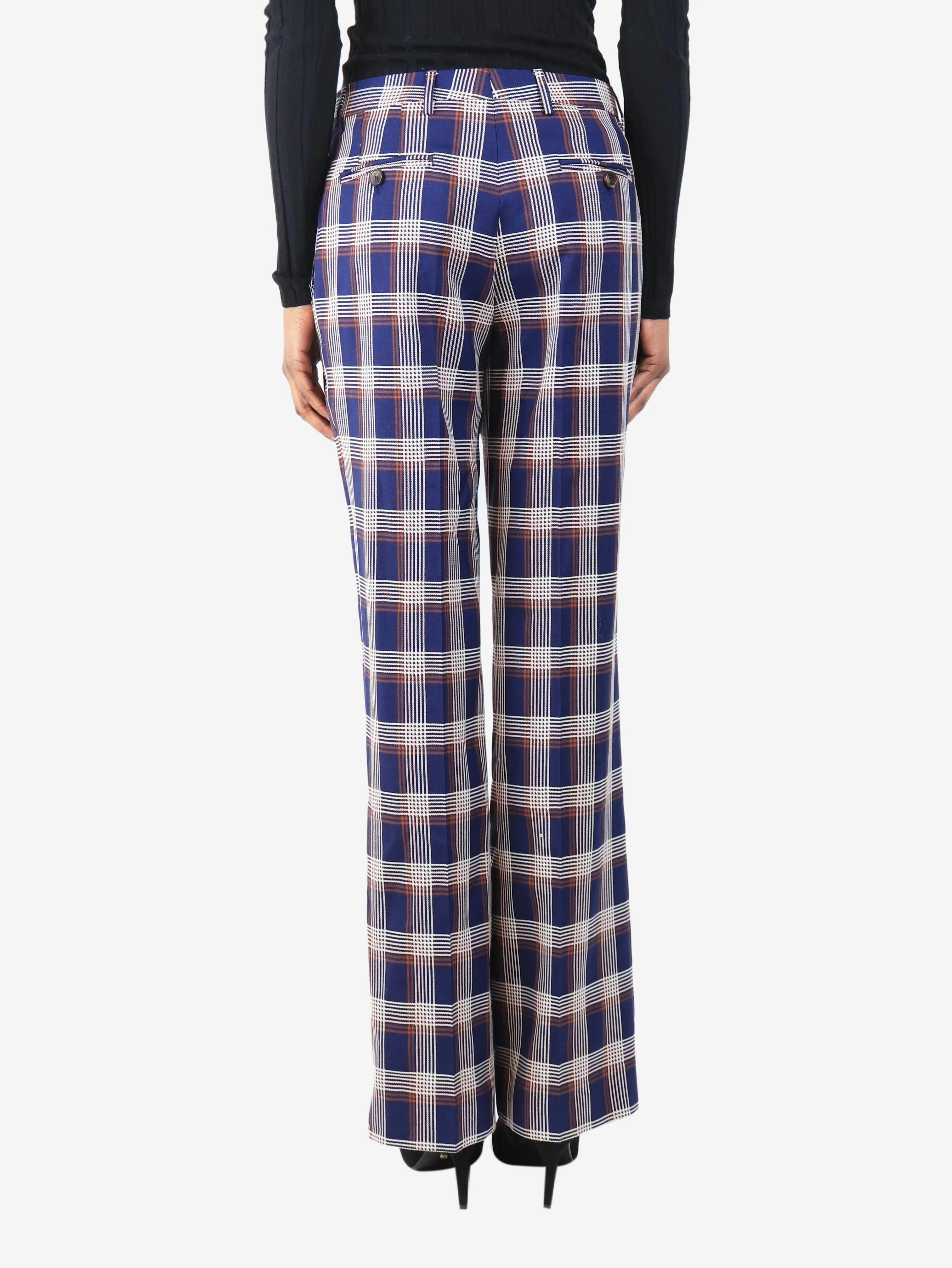 Navy wool plaid trousers - size UK 6 - Image 3