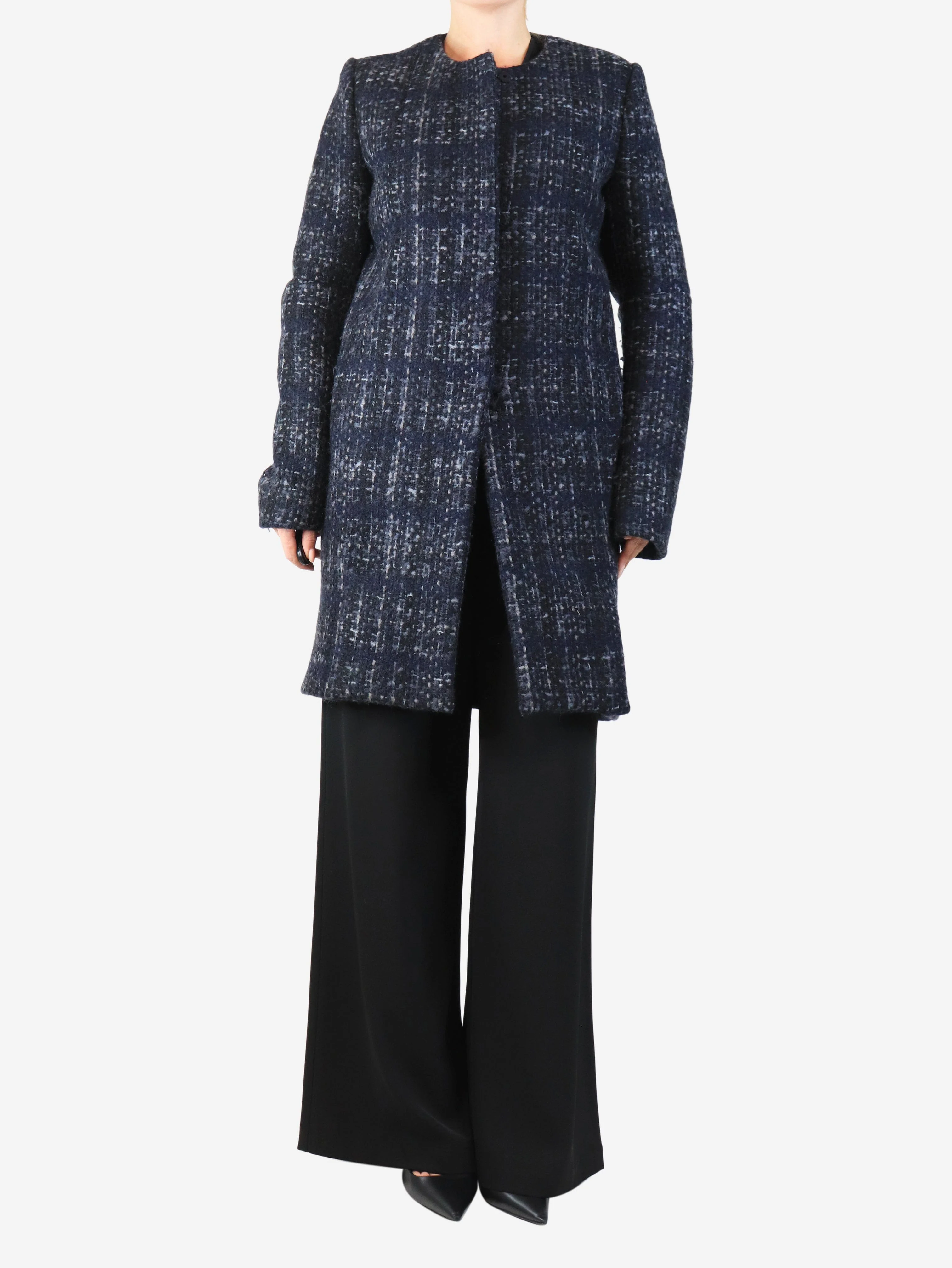 Navy woven wool coat - size UK 10