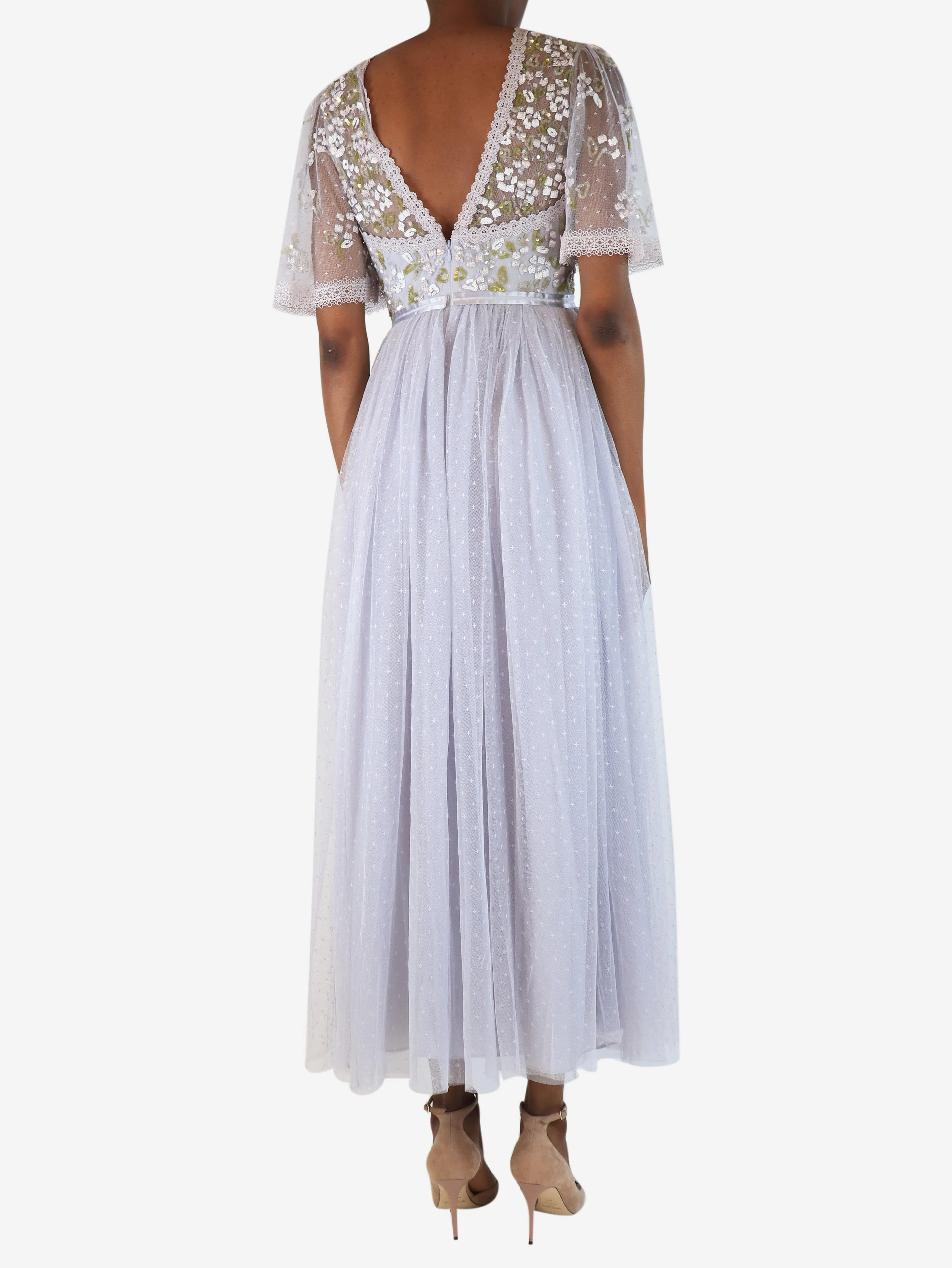 Pale blue shimmer primrose bodice gown - size UK 8 - Image 2