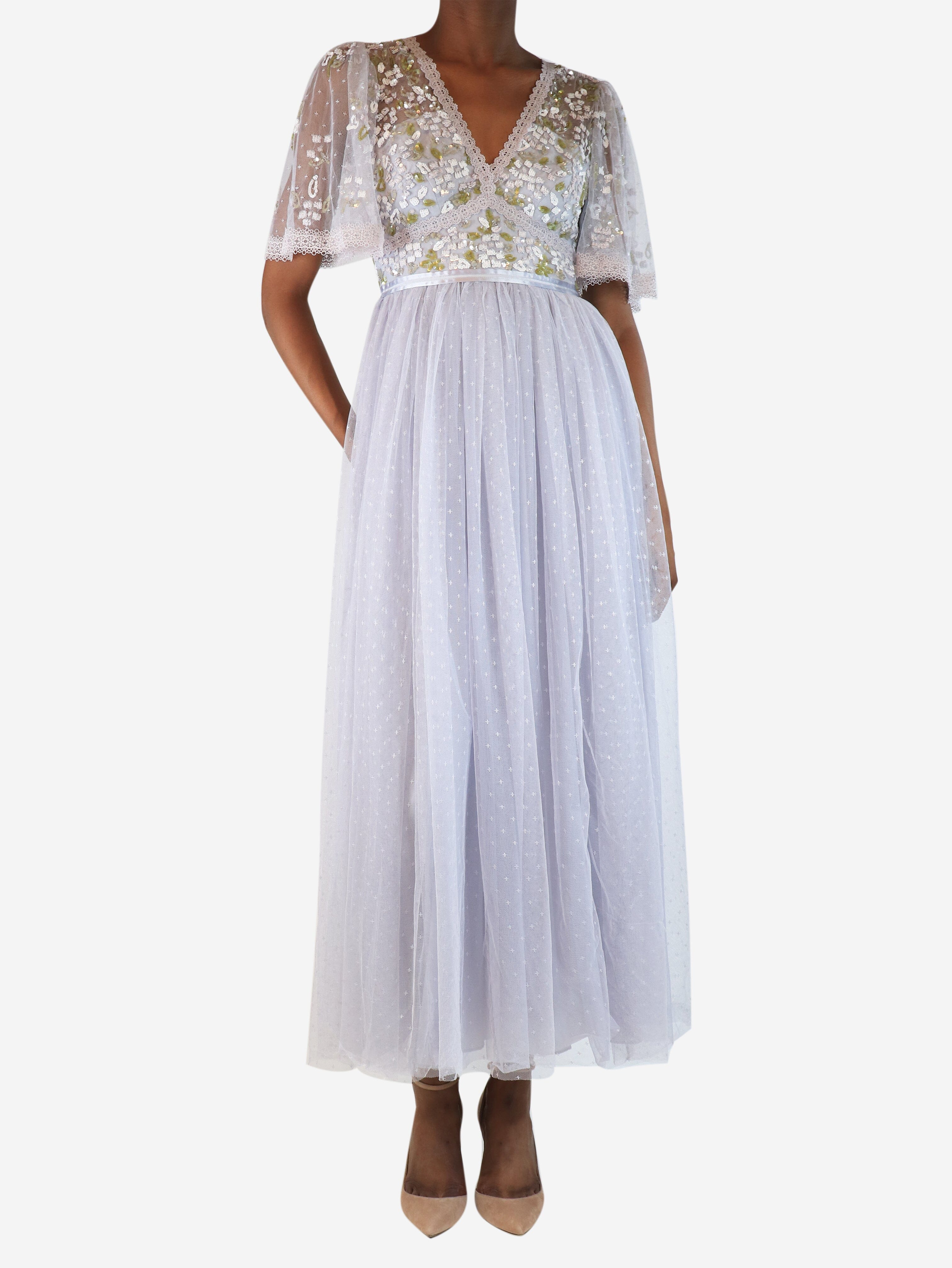 Pale blue shimmer primrose bodice gown - size UK 8 - Image 3