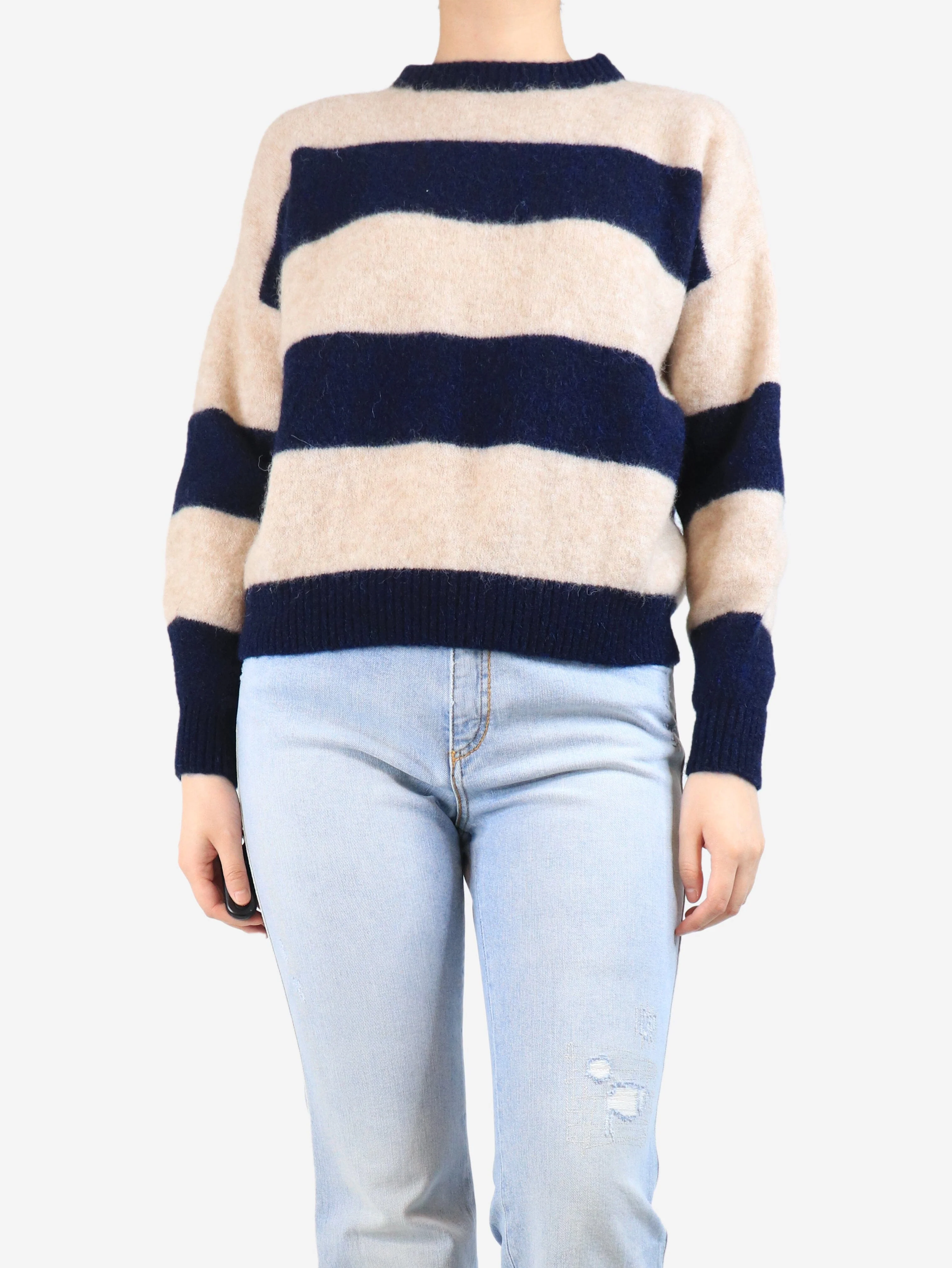 Neutral and navy striped jumper - size