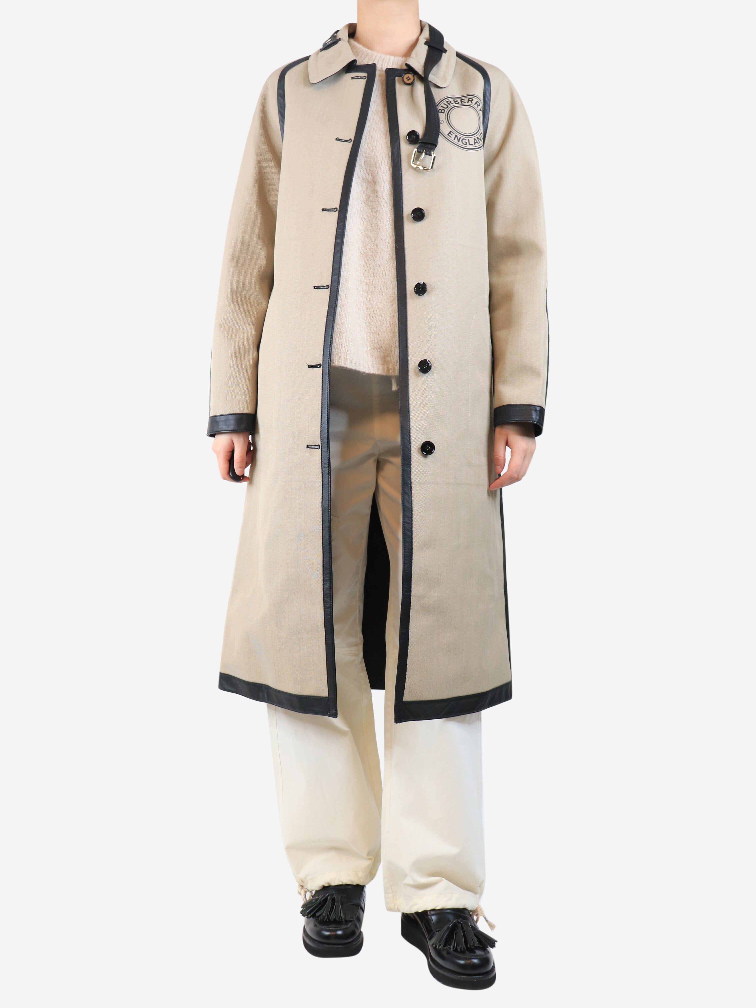 Neutral canvas and leather coat - size UK 8 - Image 3