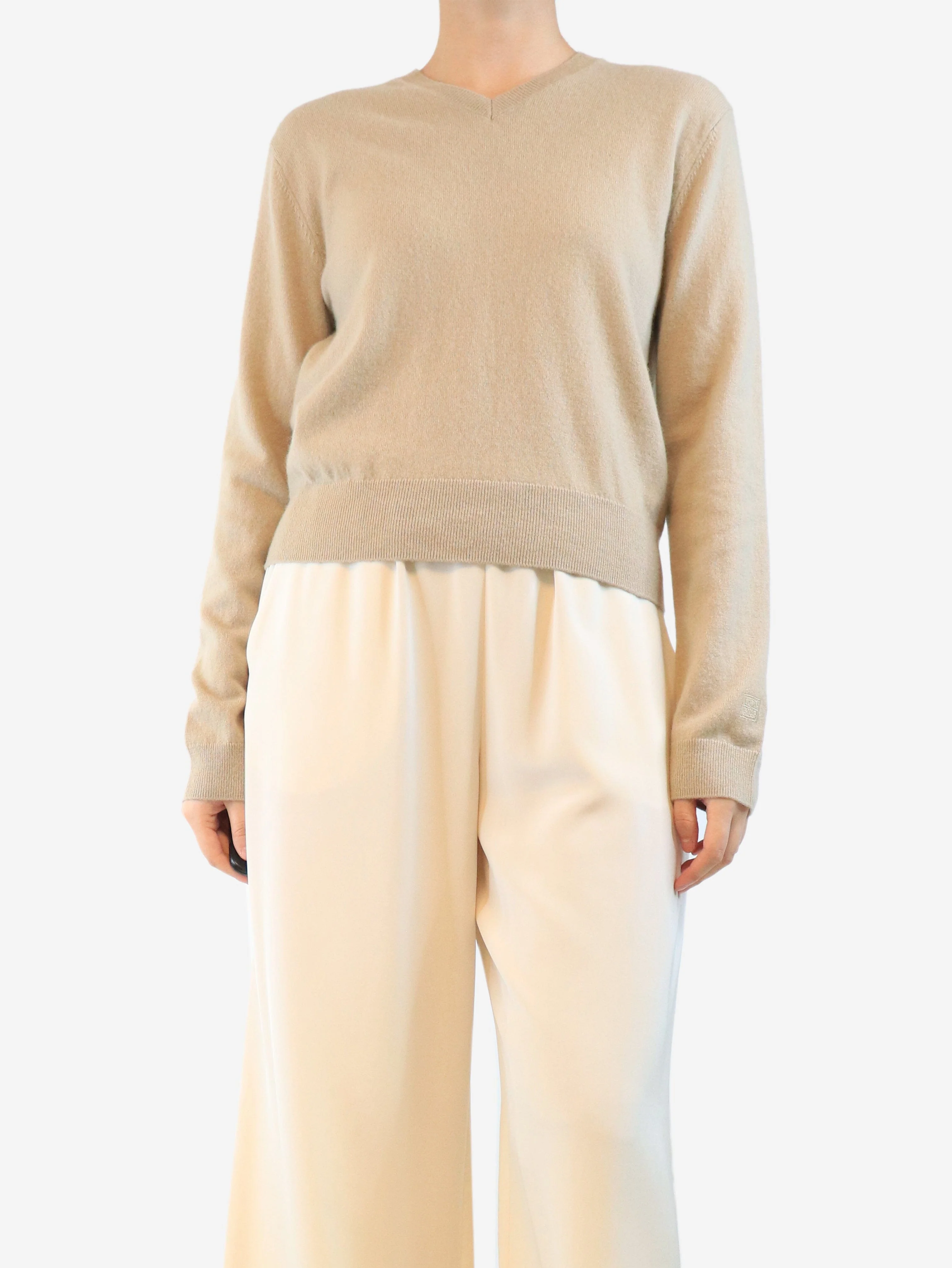 Neutral cashmere v-neck jumper - size S