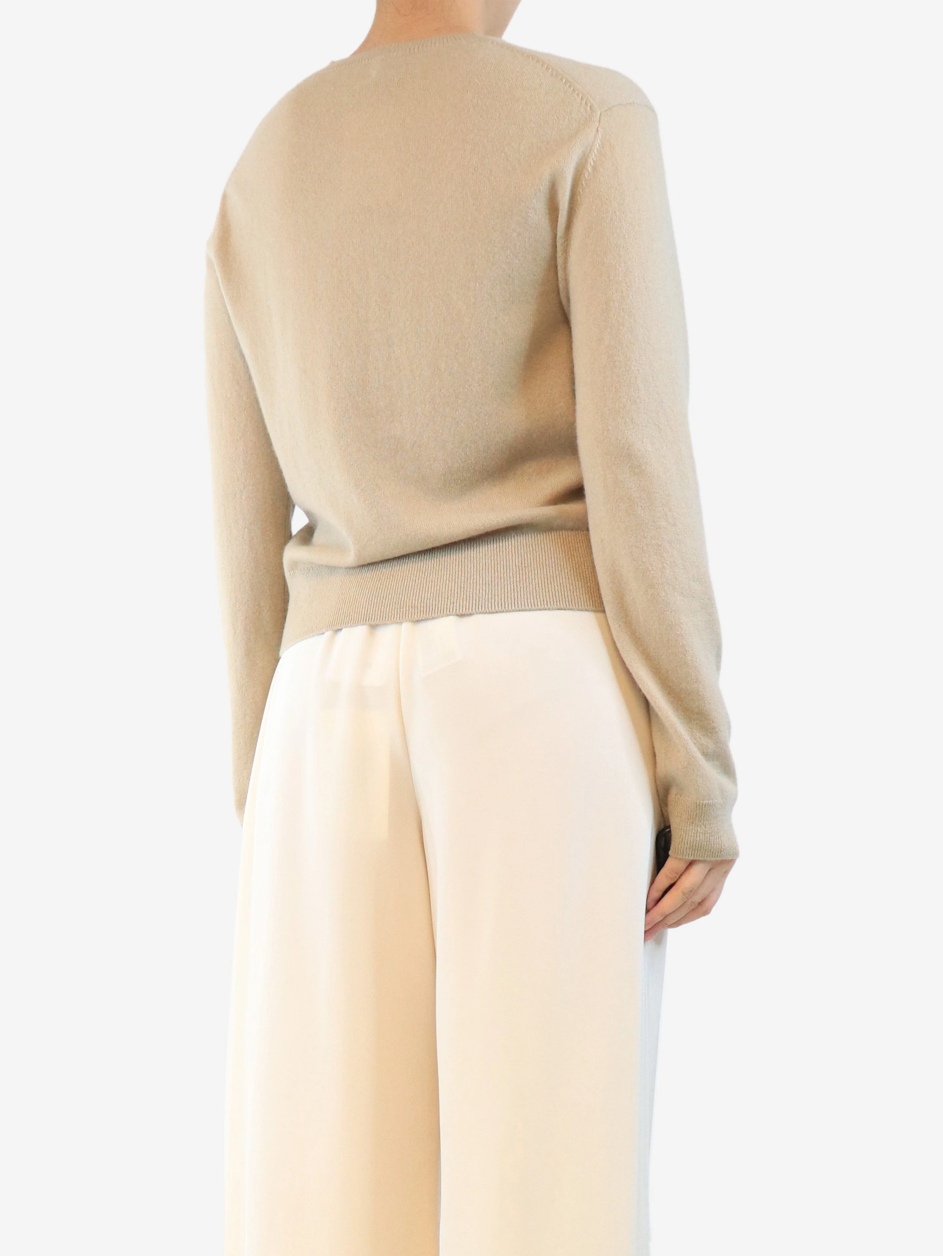 Neutral cashmere v-neck jumper - size S - Image 2