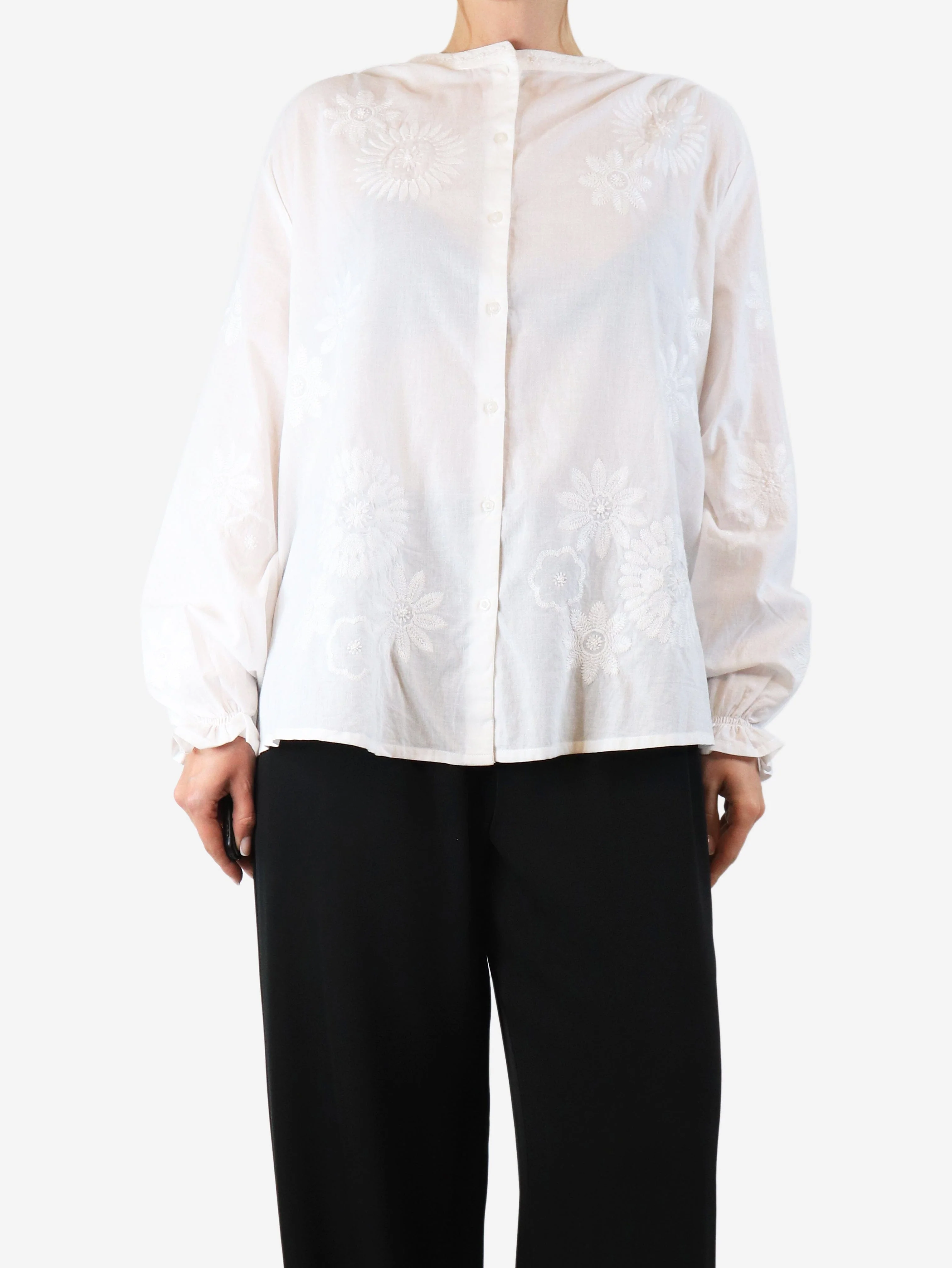 White floral shirt blouse - size L