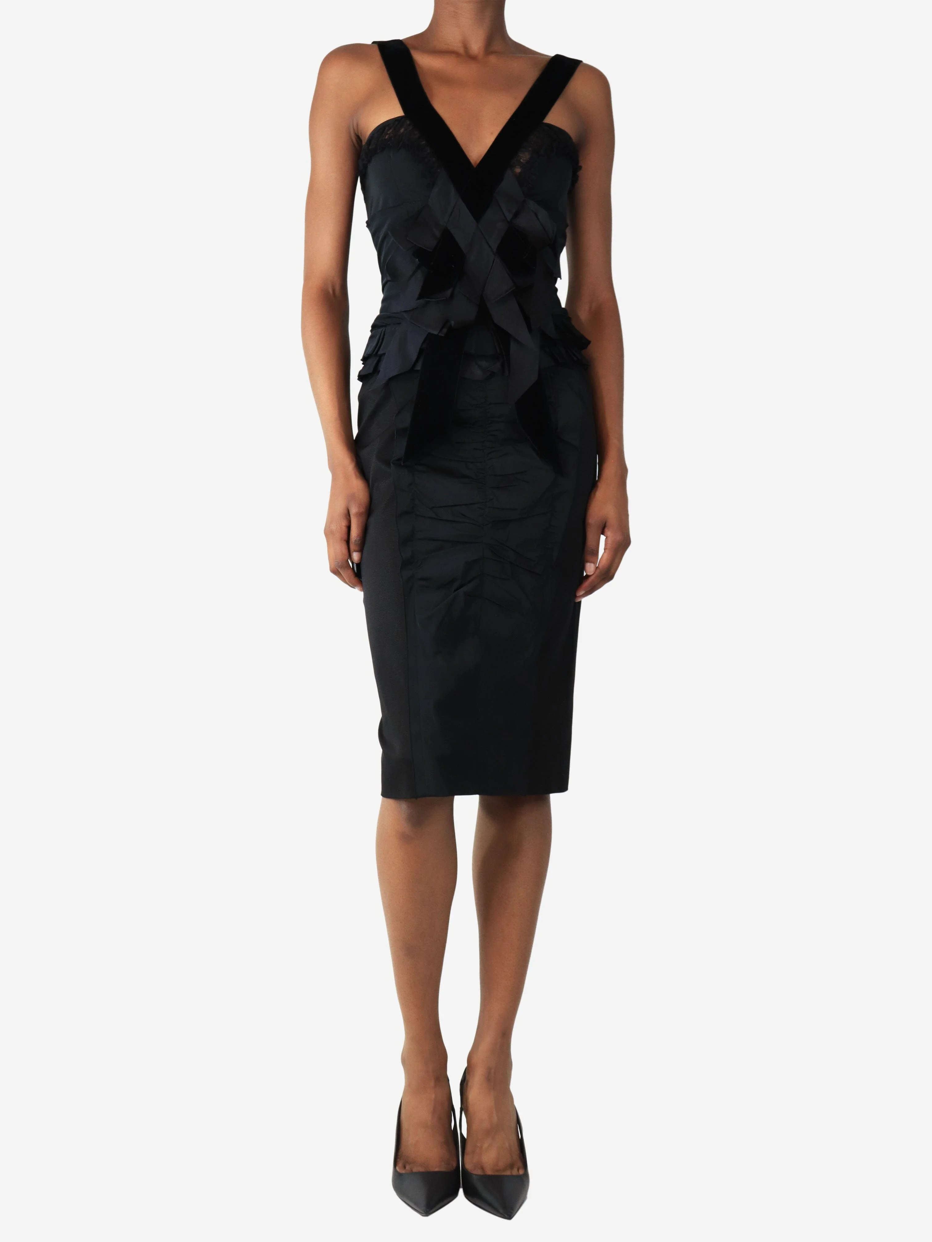 Black ruffled midi dress - size UK 8 - Image 3