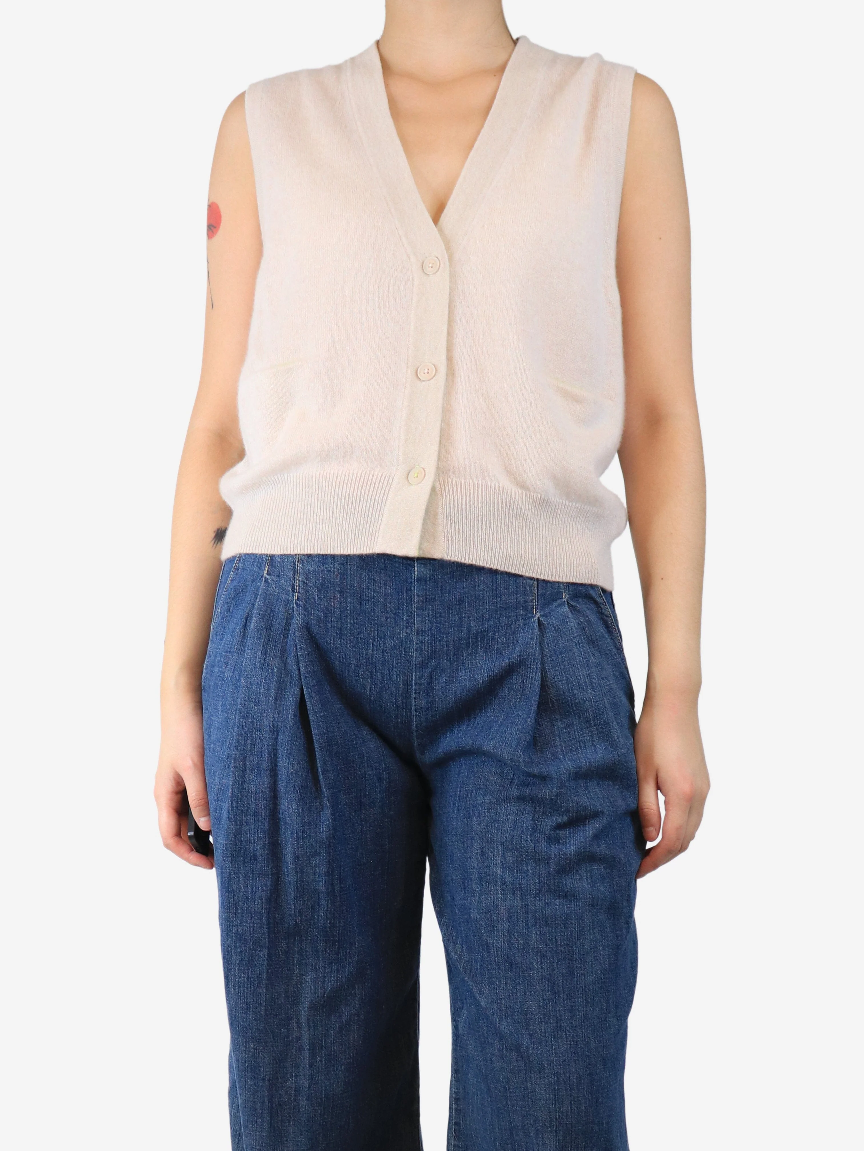 Beige sleeveless cardigan - size L