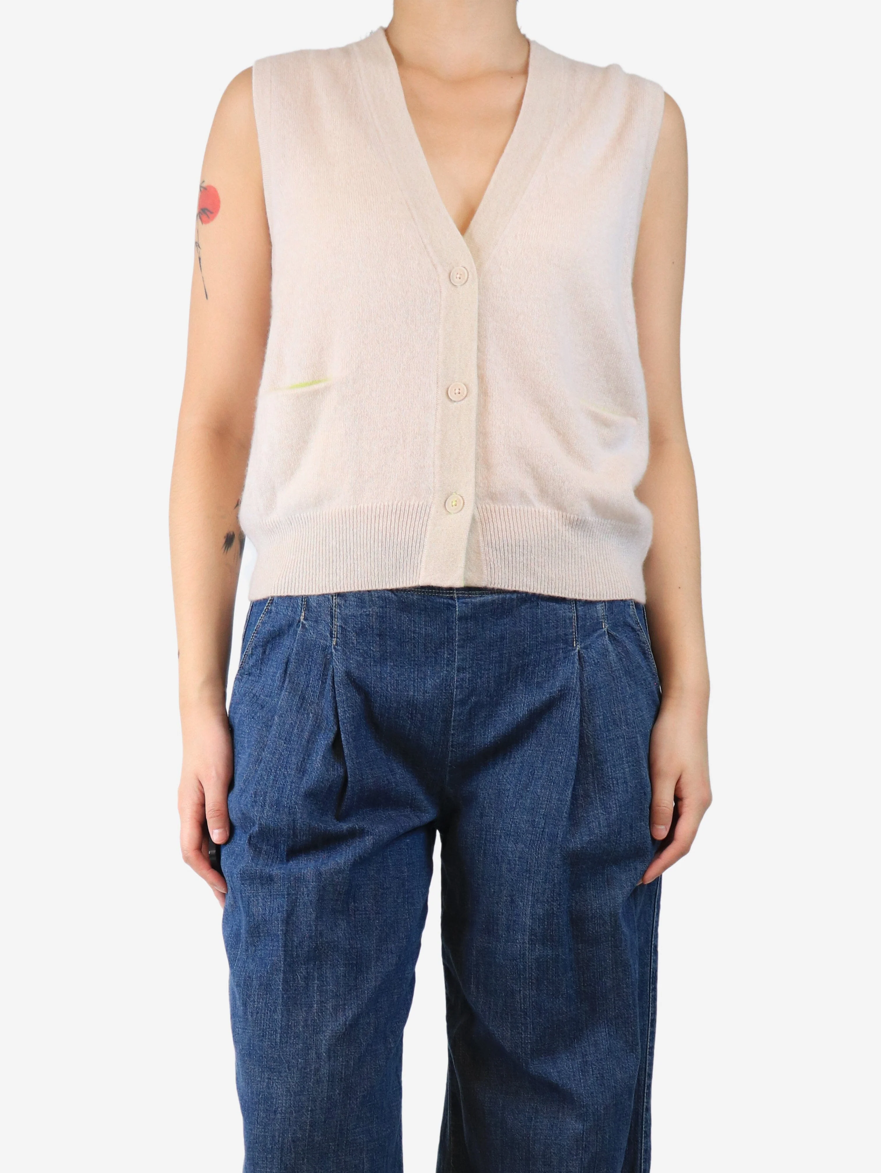 Beige sleeveless cardigan - size L - Image 3