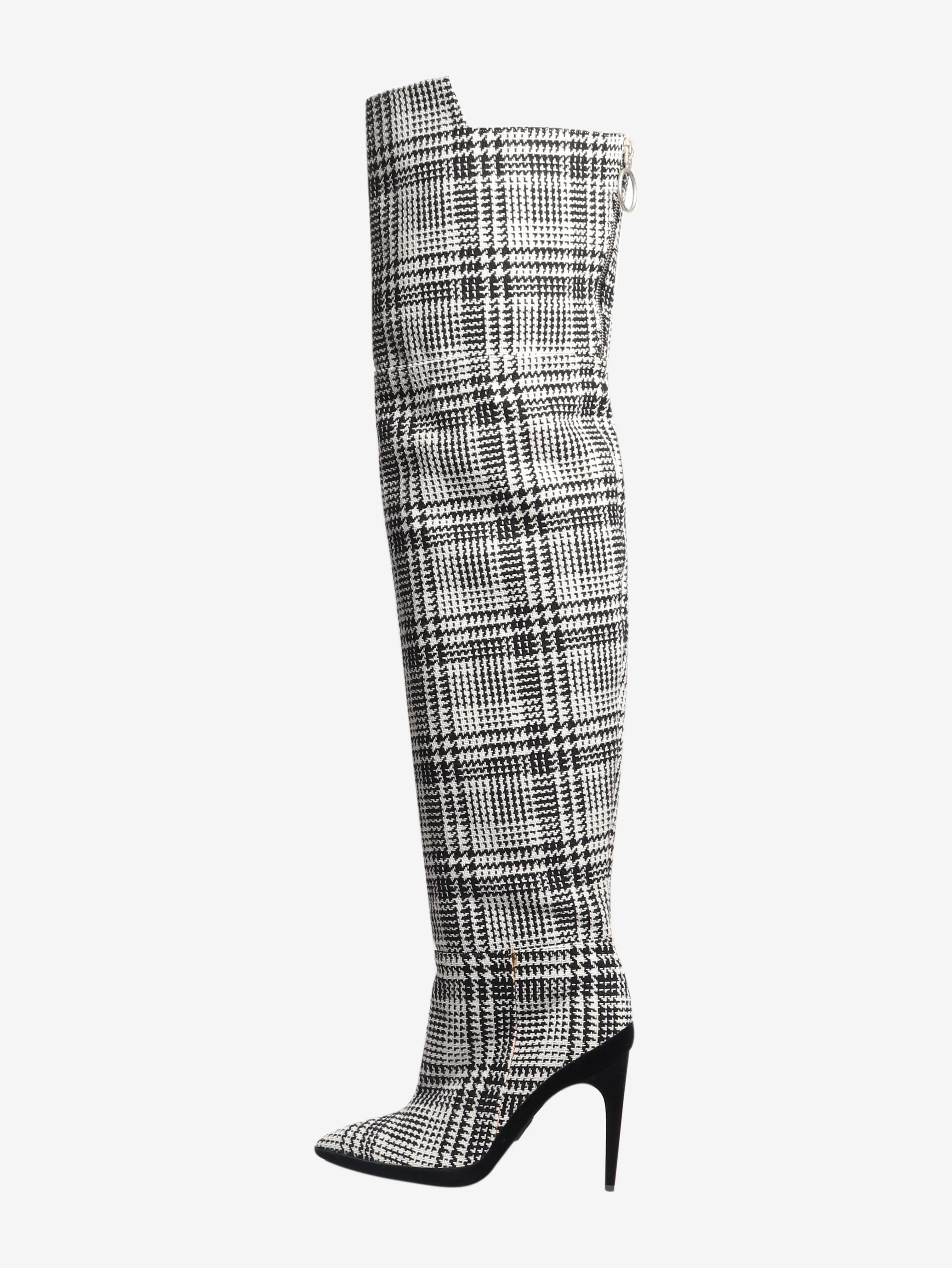 Black tartan knee-high boots - size EU 39 (UK 6)