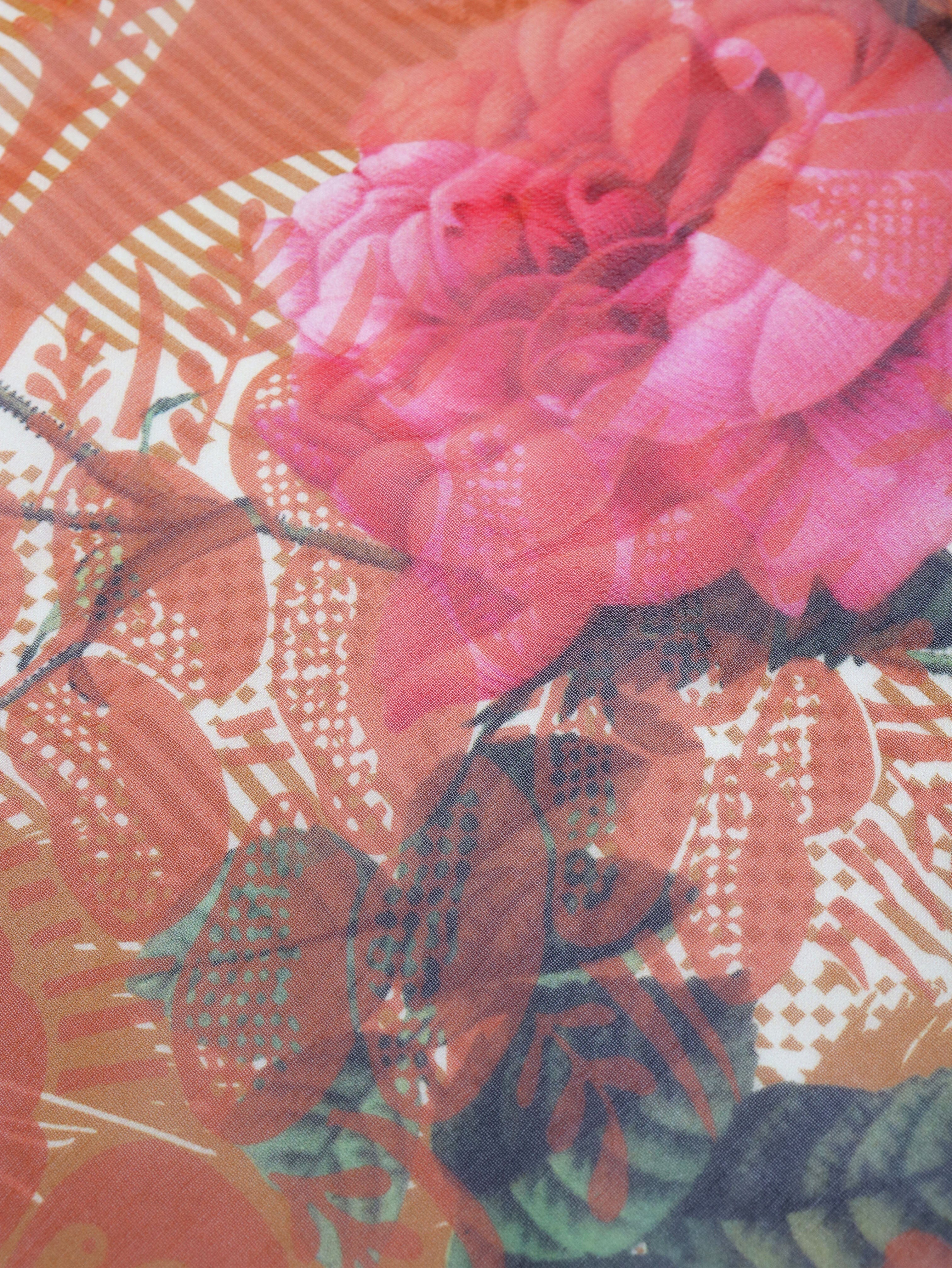 Orange floral print scarf - Image 3