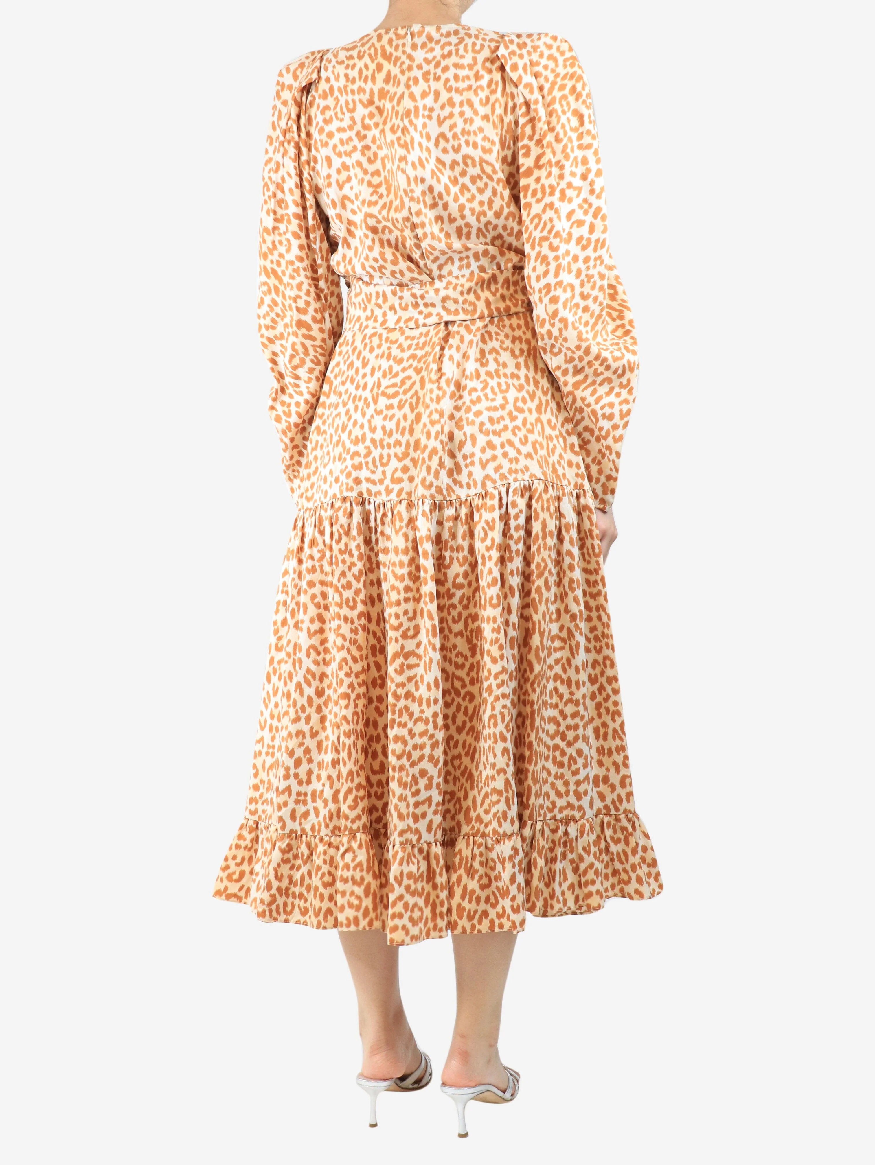 Orange leopard printed midi dress - size UK 10 - Image 2