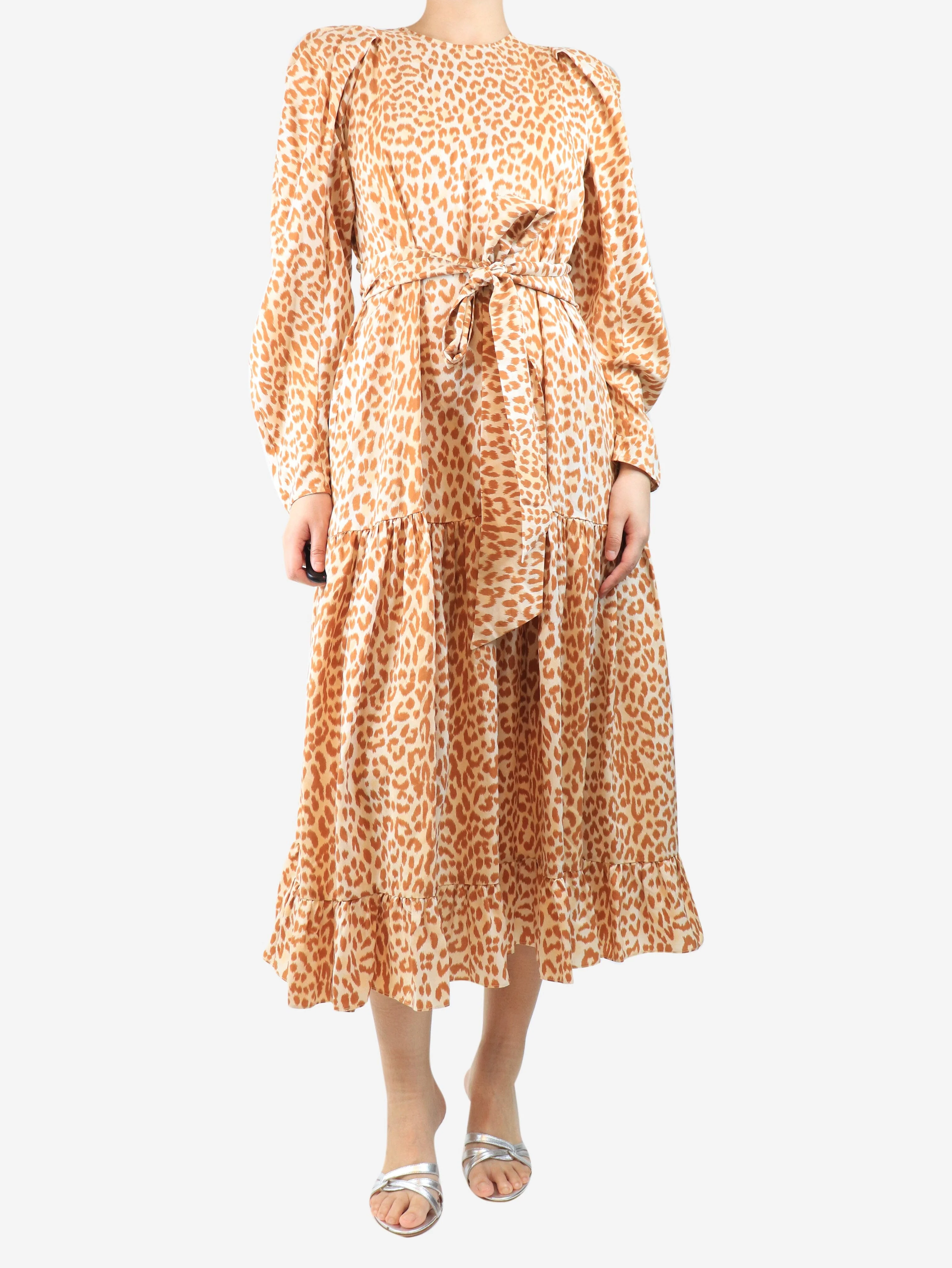 Orange leopard printed midi dress - size UK 10 - Image 3